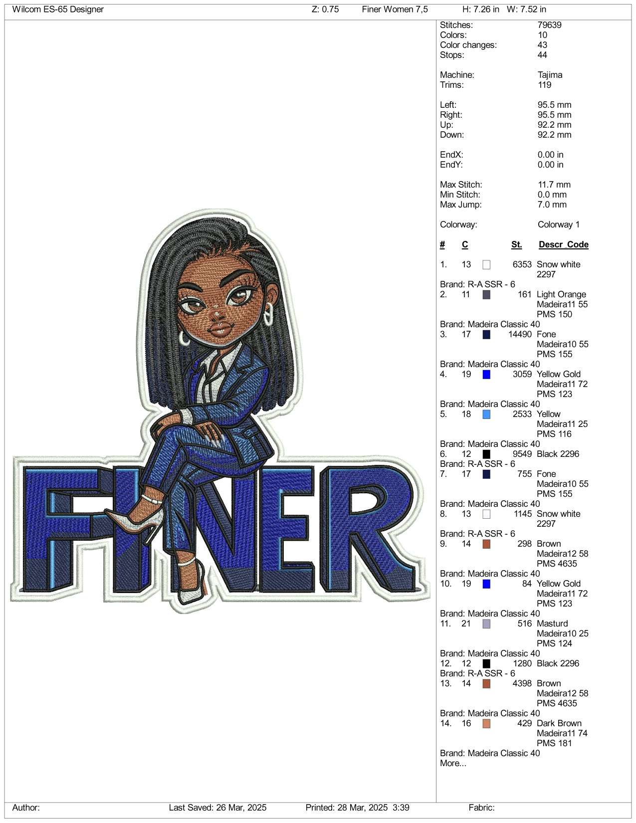 Finer Girl Embroidery Design Files - 3 Size's