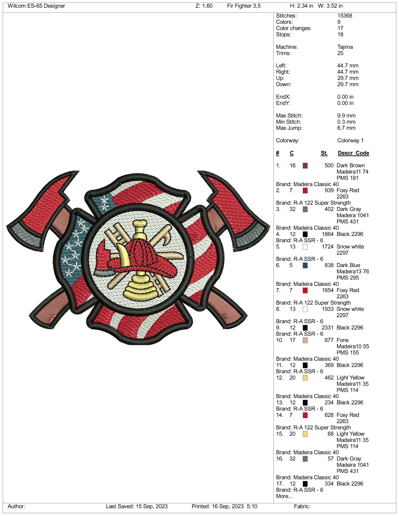 USA Fireman Flag Embroidery Design Files - 3 Size's