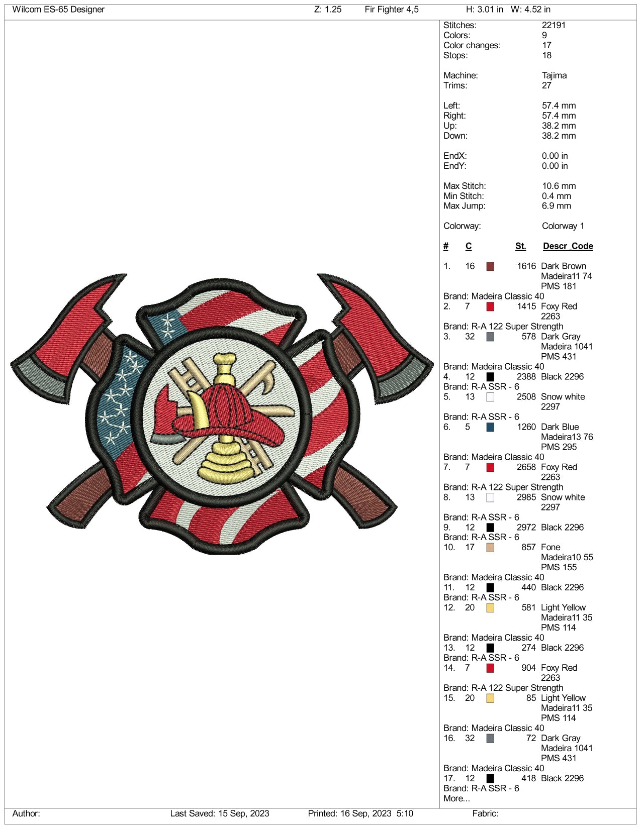 USA Fireman Flag Embroidery Design Files - 3 Size's