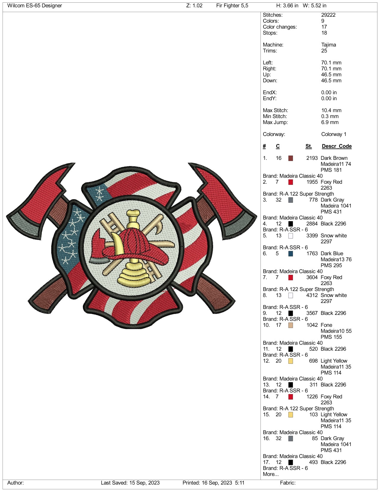 USA Fireman Flag Embroidery Design Files - 3 Size's