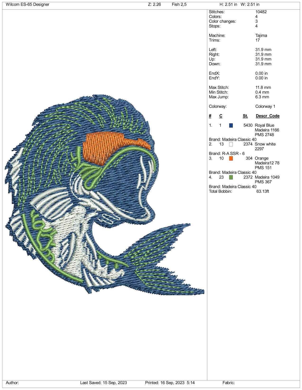 Fish Embroidery Design Files - 3 Size's