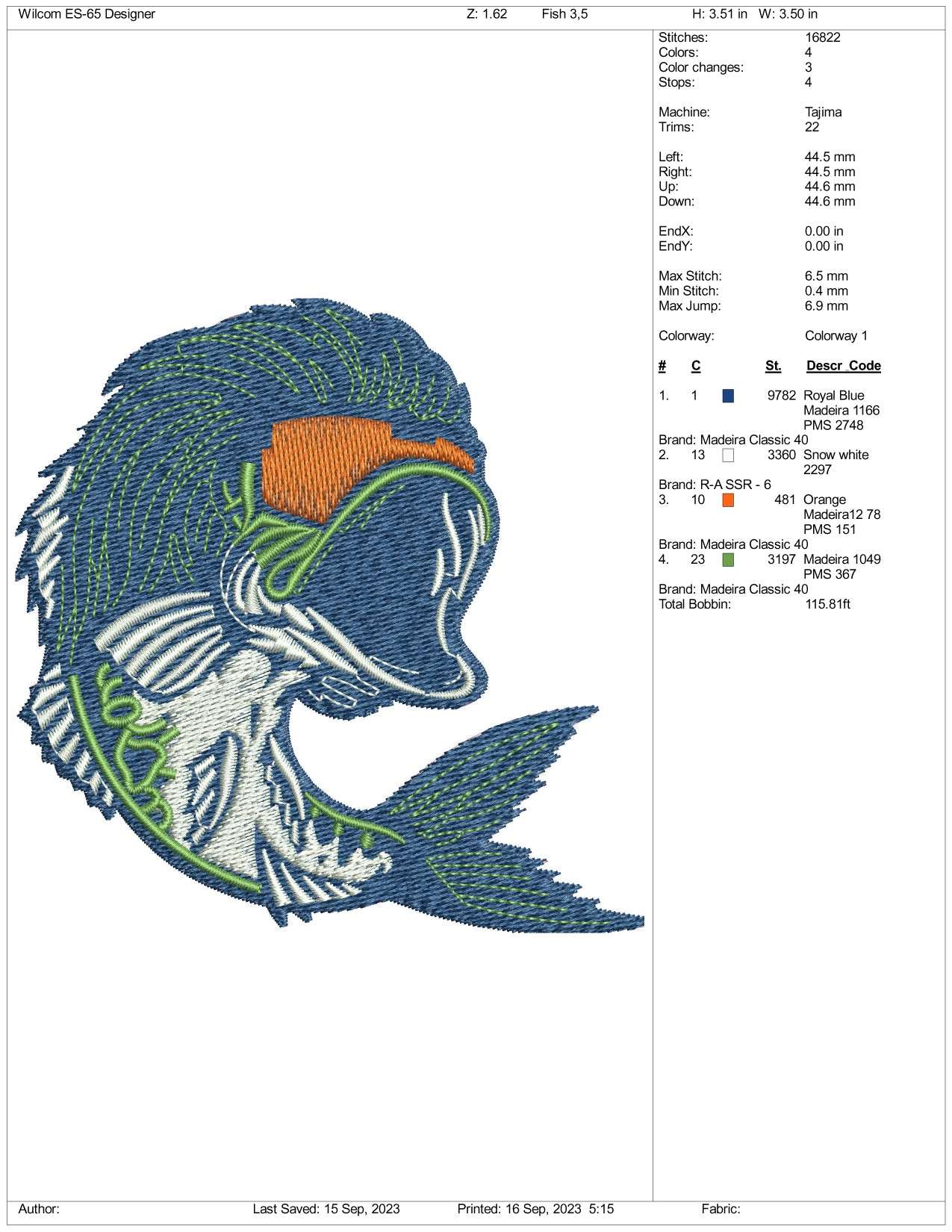 Fish Embroidery Design Files - 3 Size's