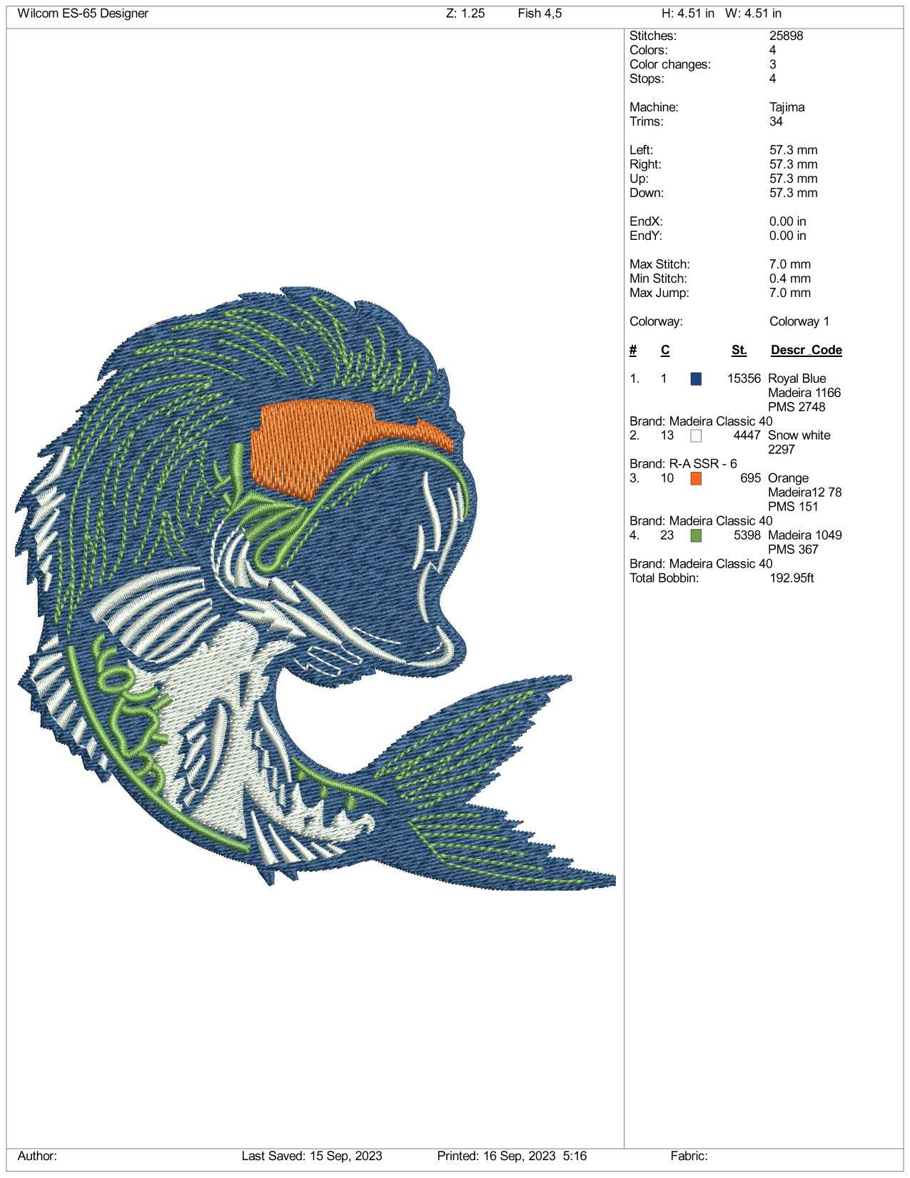 Fish Embroidery Design Files - 3 Size's