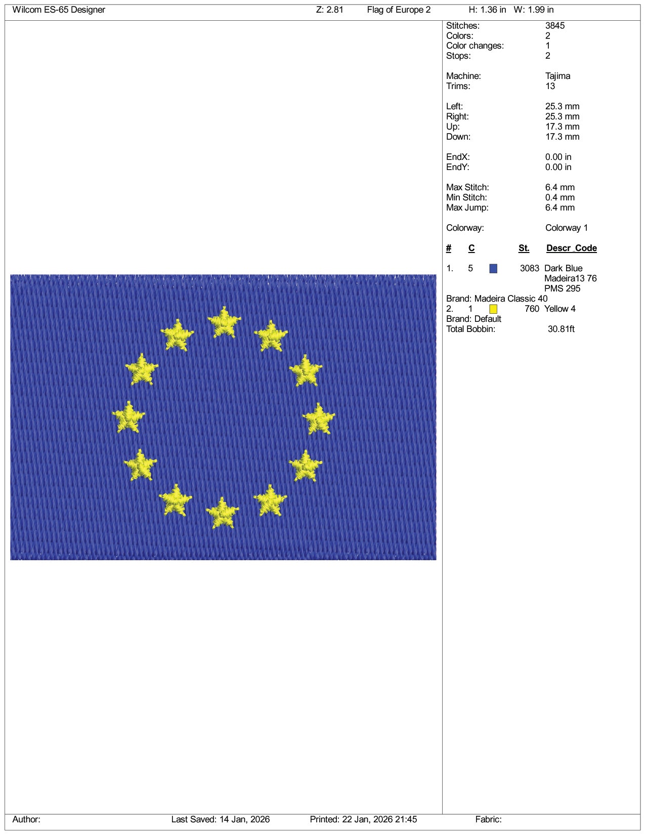 Europe Flag Embroidery Design Files - 3 Size's