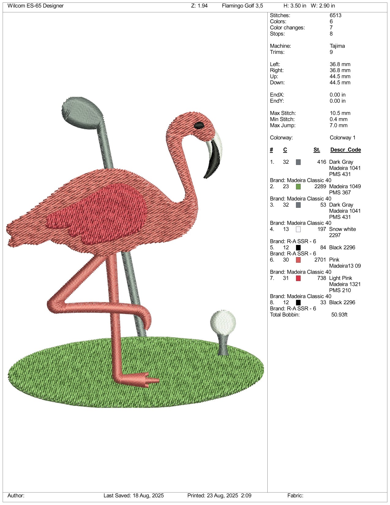 Flamingo Golf Embroidery Files - 3 Size's