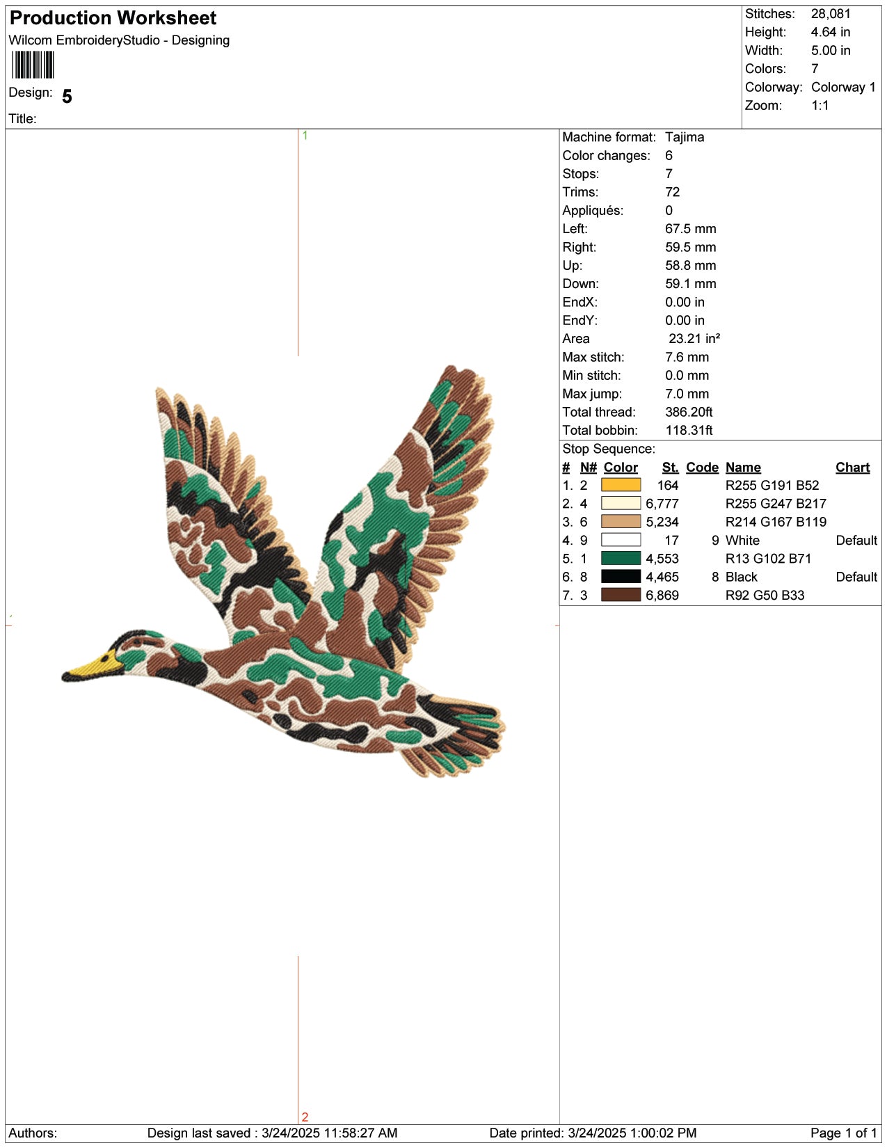 Army Duck Embroidery Design Files - 9 Size's