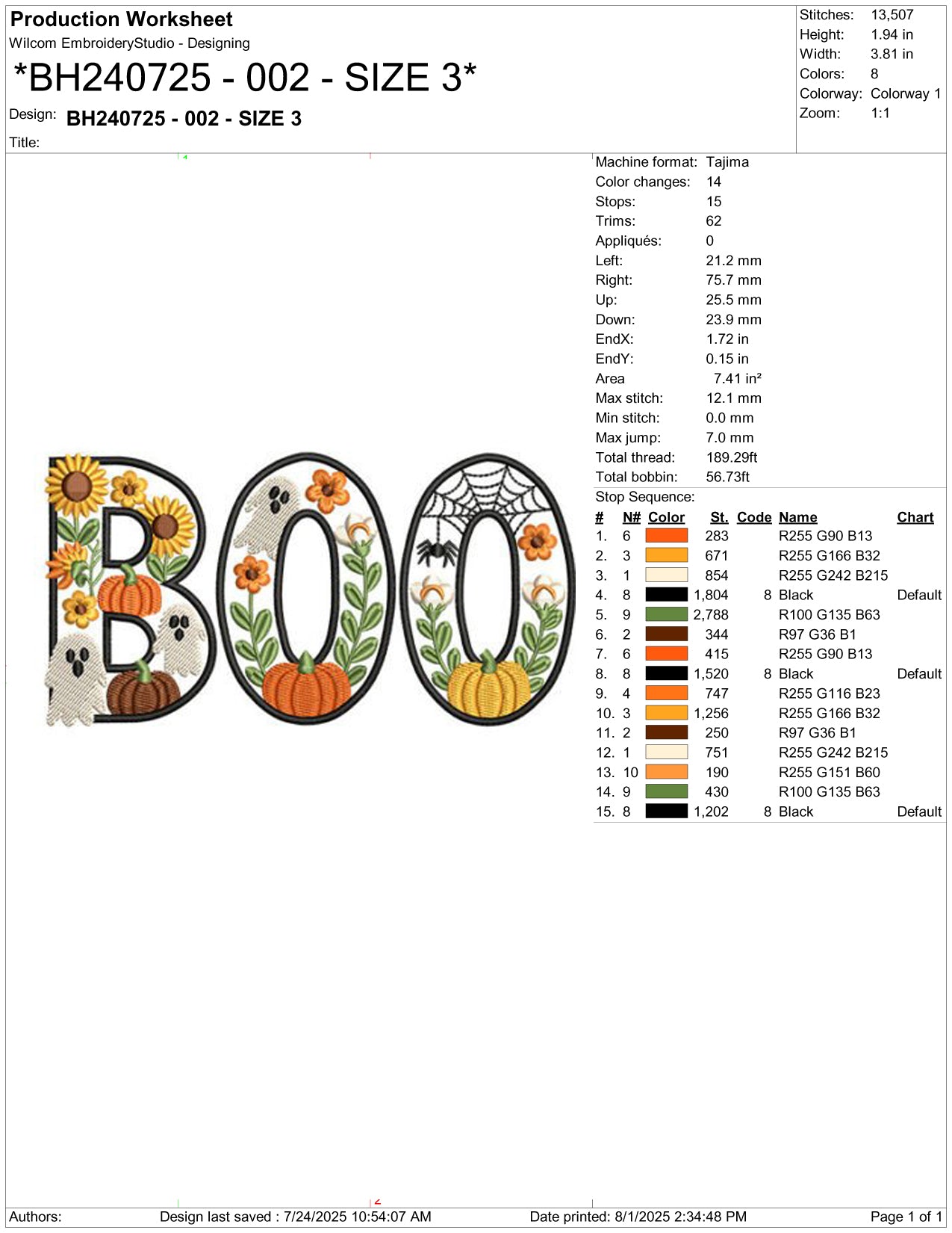 Floral Boo v2 Embroidery Design Files - 5 Size's