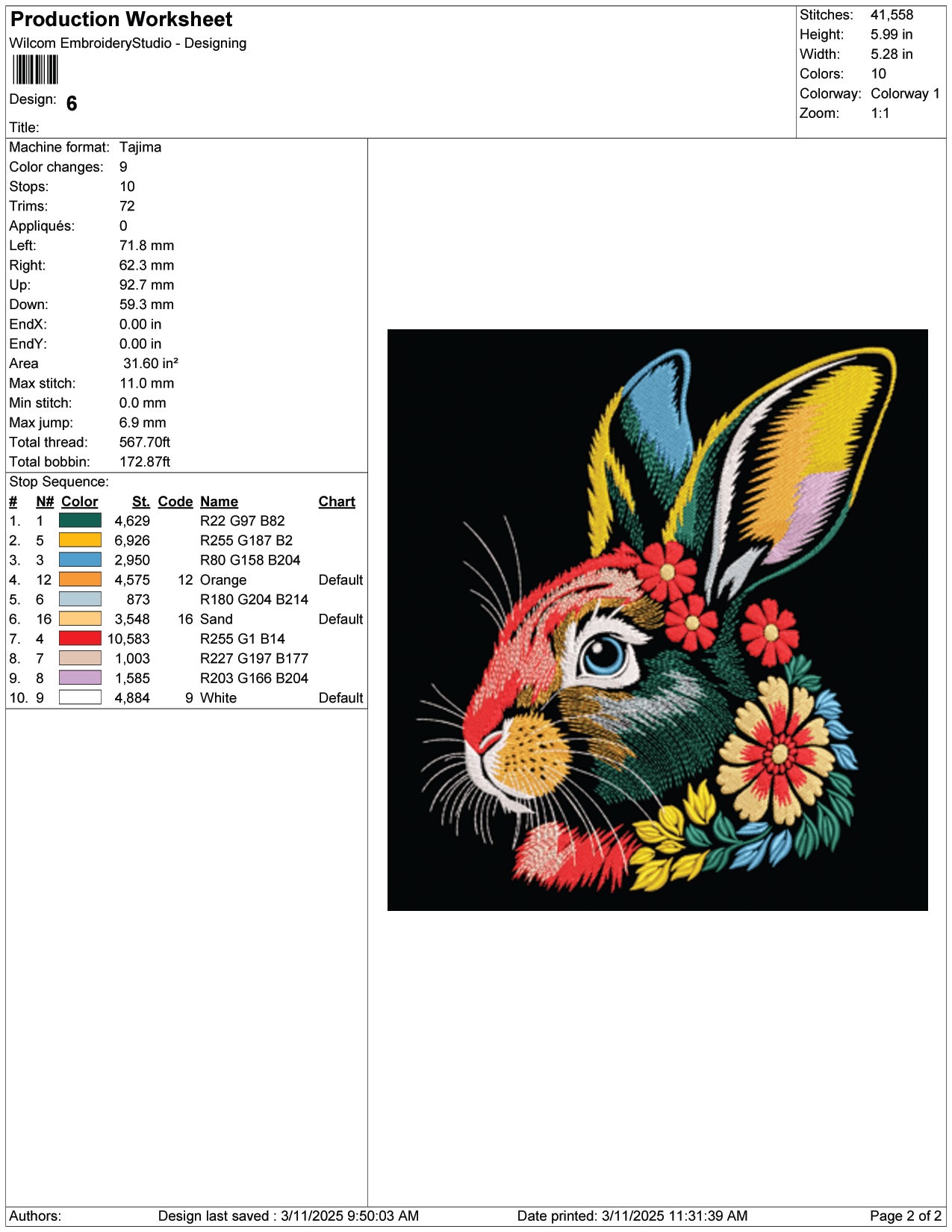 Floral Bunny Head Embroidery Design Files - 9 Size's