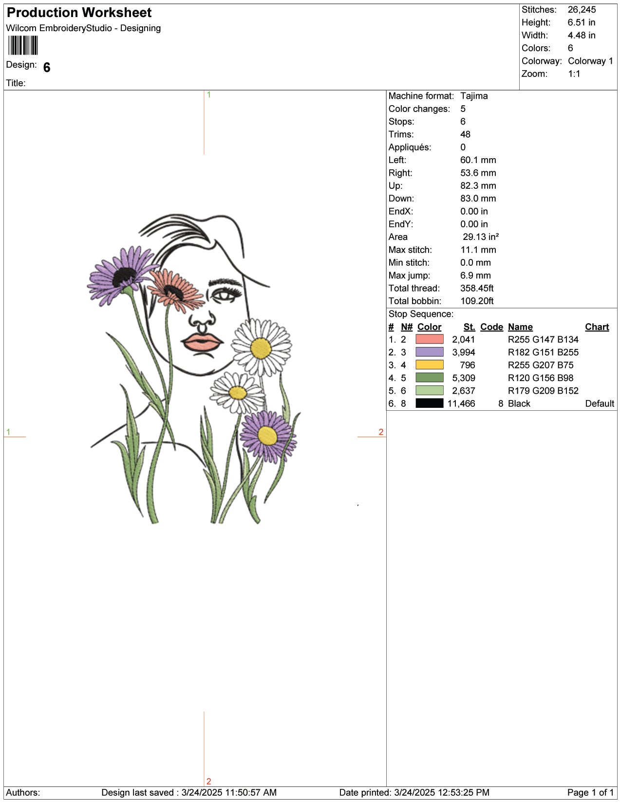 Floral Lady Embroidery Design Files - 9 Size's
