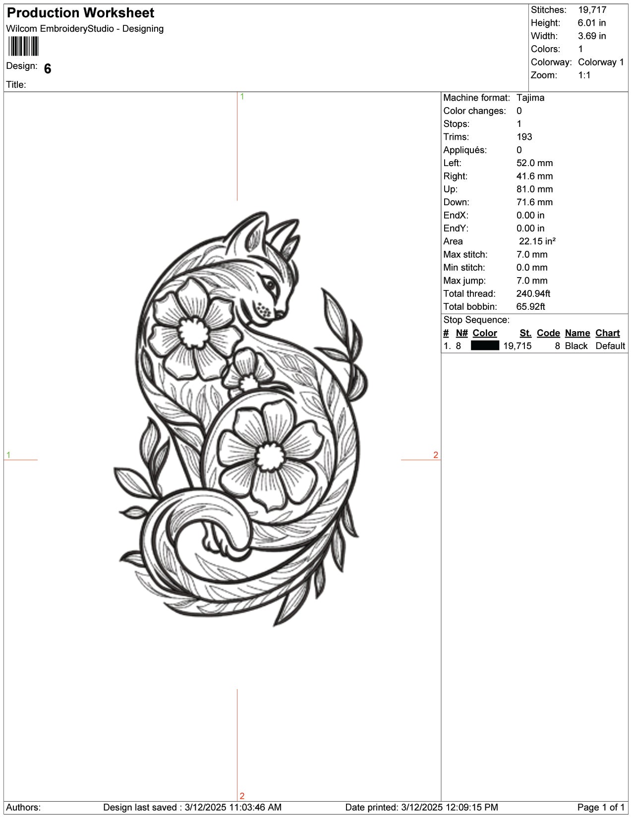 Floral Feline Elegance Embroidery Design Files - 7 Size's