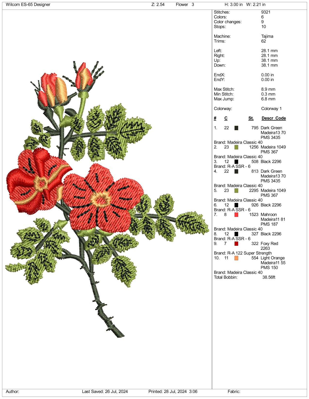 Flower Embroidery Files - 3 Size's