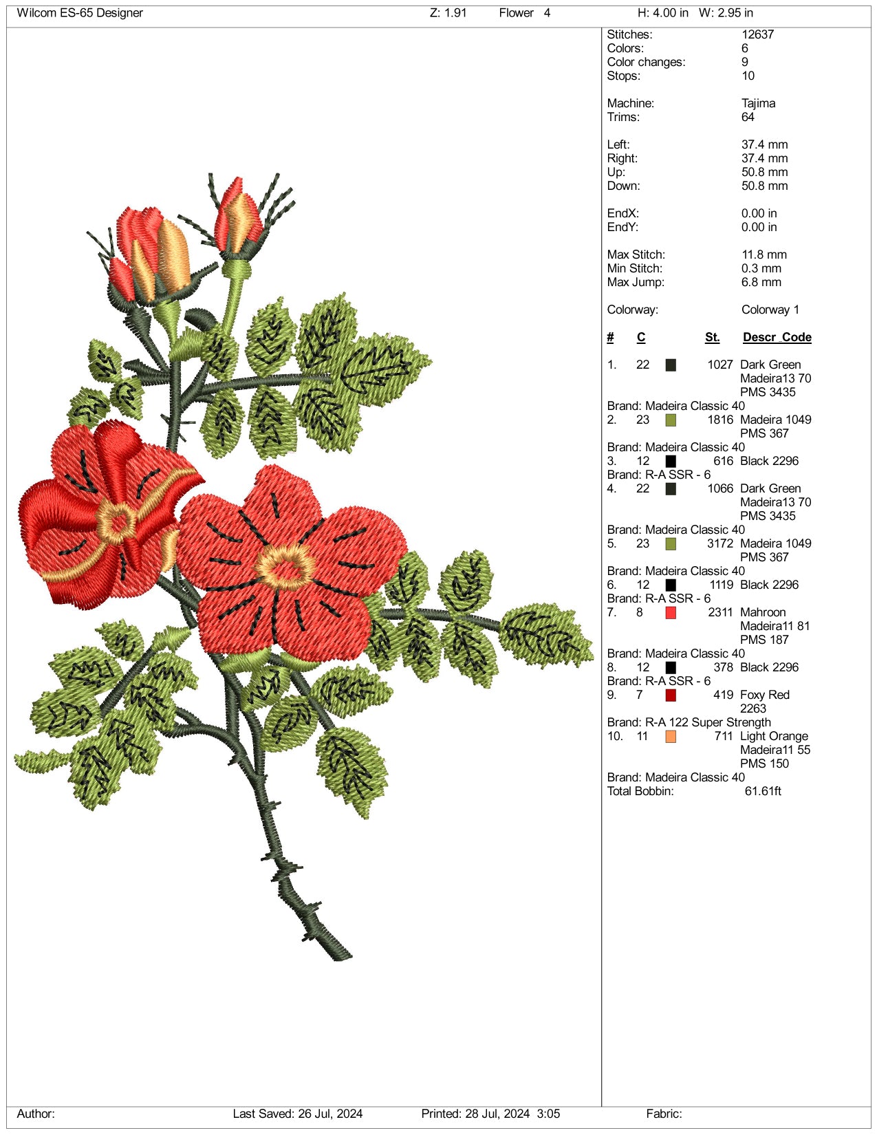 Flower Embroidery Files - 3 Size's