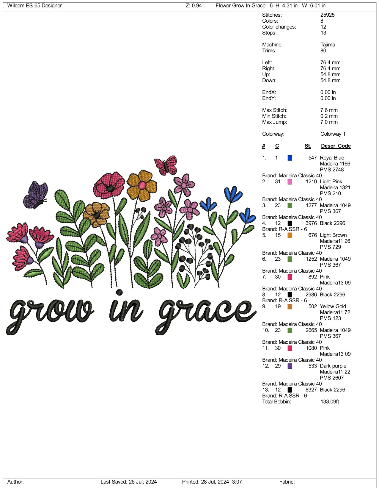 Grow In Grace Embroidery Files - 3 Size's