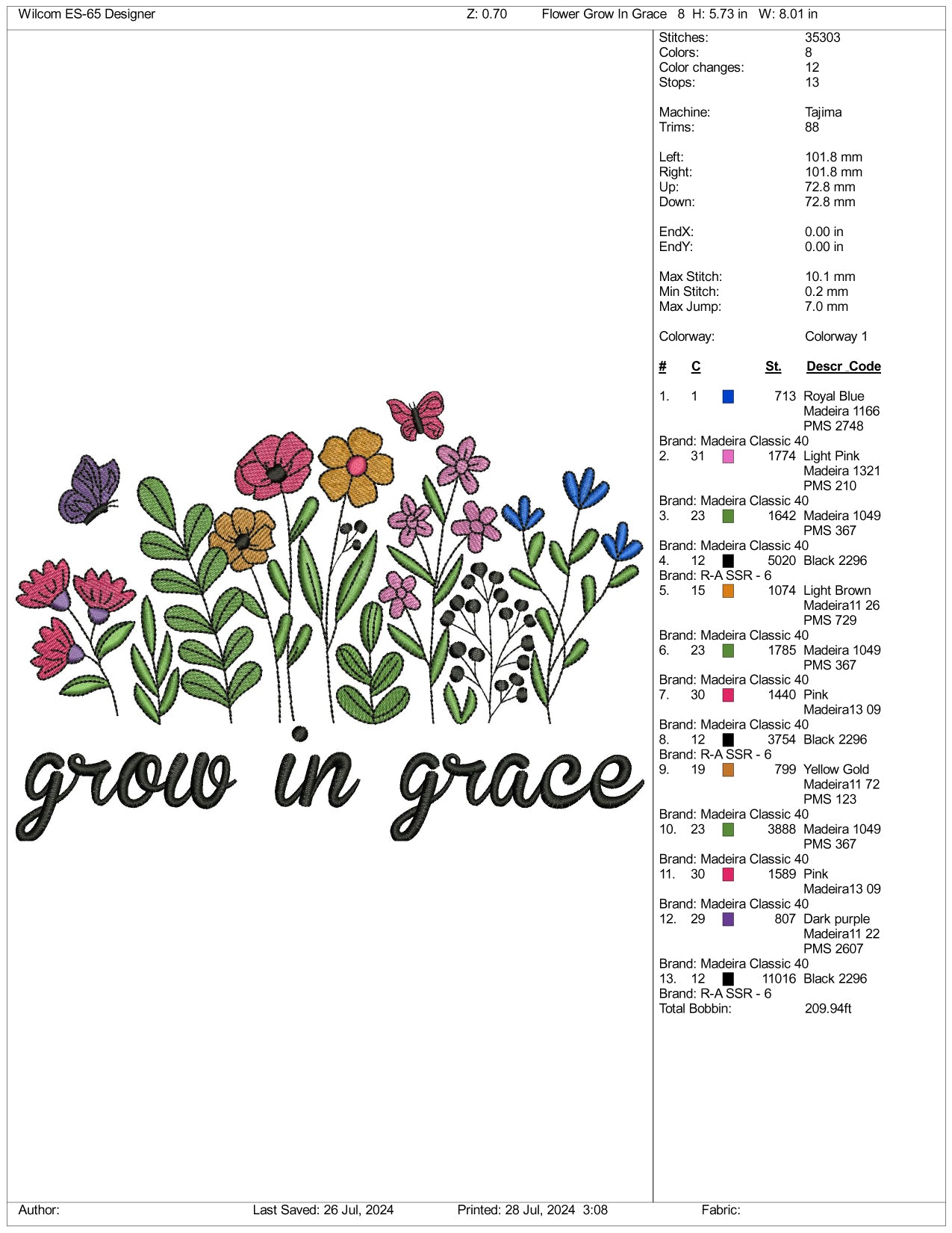 Grow In Grace Embroidery Files - 3 Size's