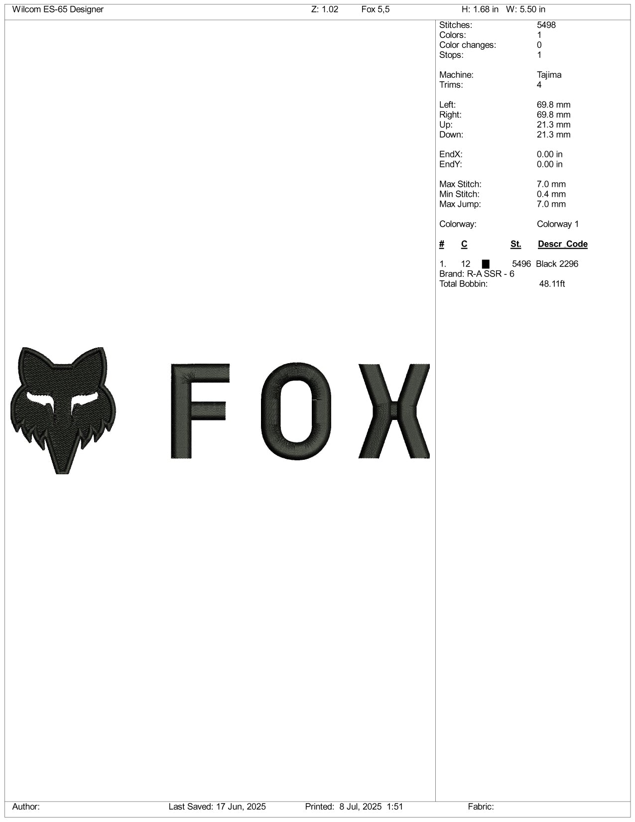 Fox Logo Embroidery Design Files - 3 Size's