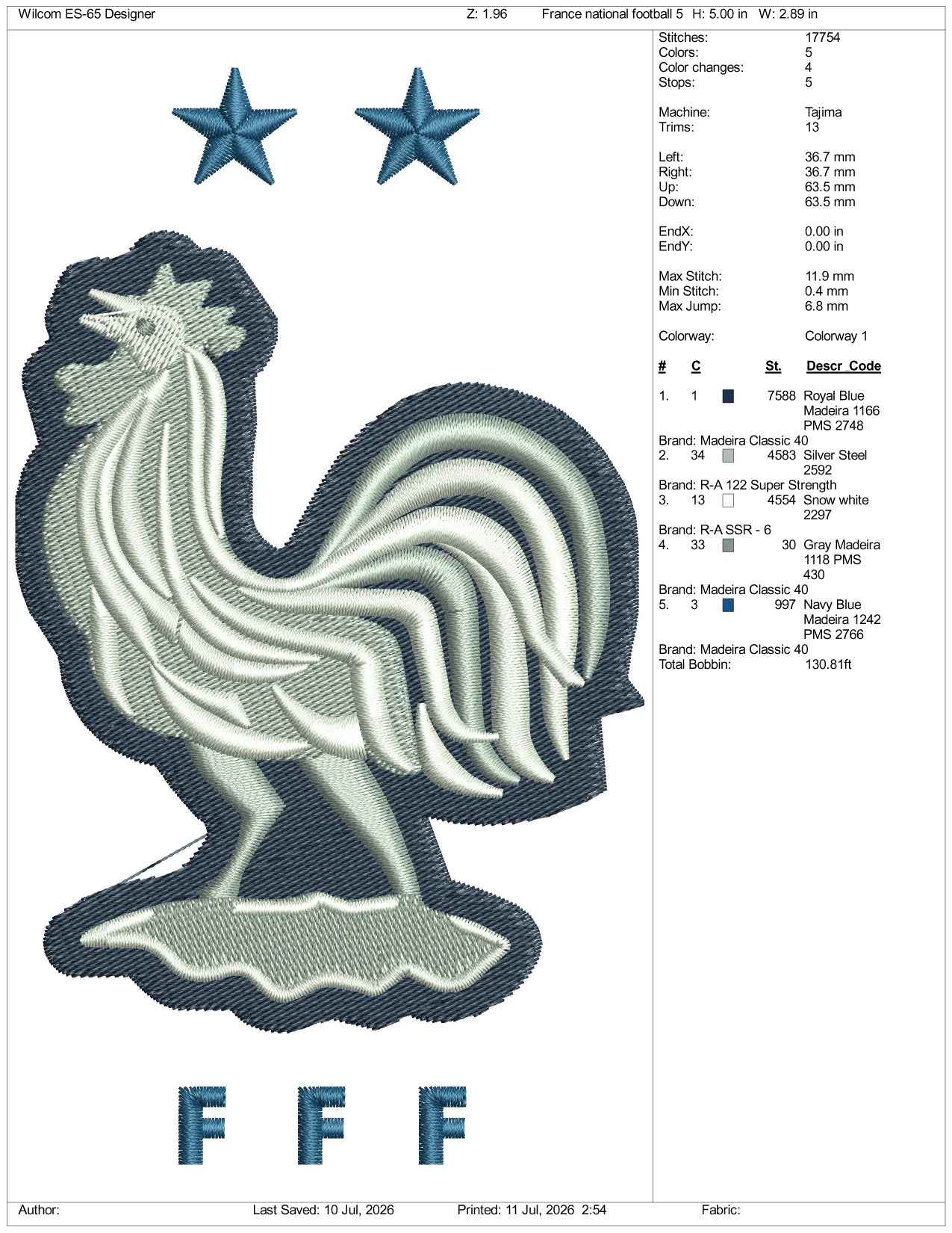 France National Football Logo Embroidery Design Files - 3 Size's