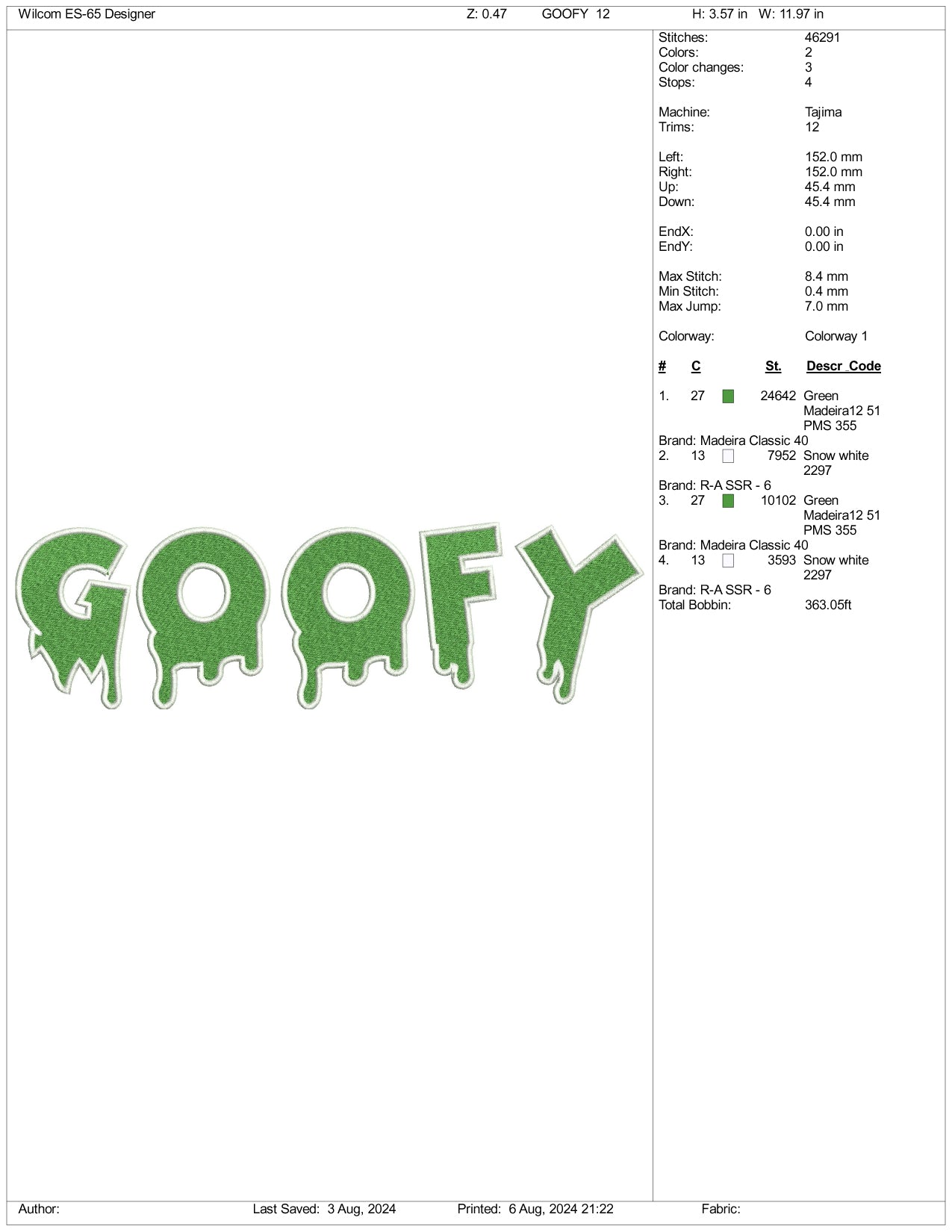 Goofy Embroidery Files - 3 Size's