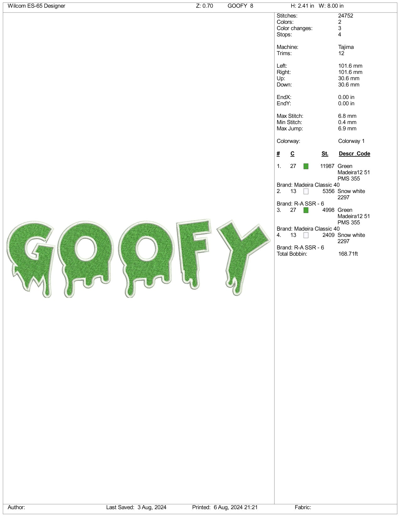 Goofy Embroidery Files - 3 Size's