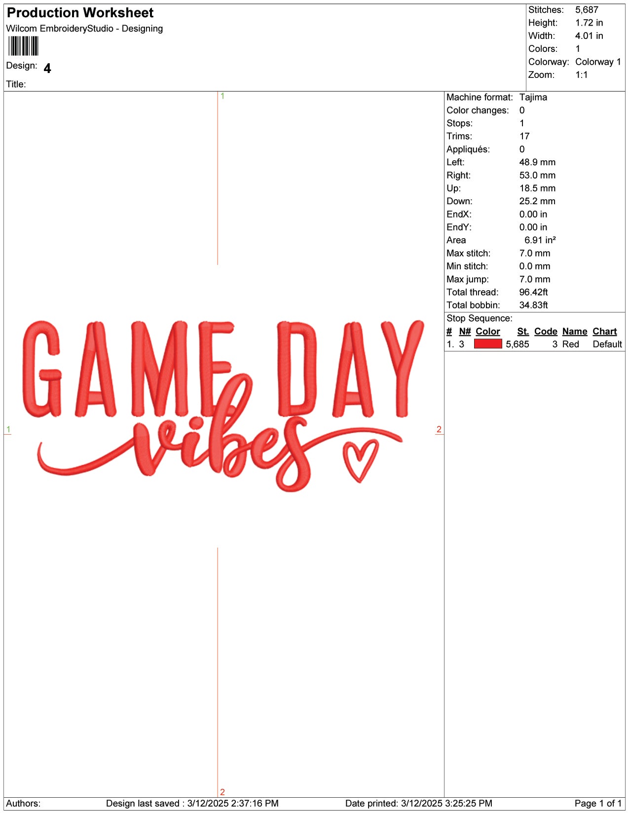 Game Day Vibes Embroidery Design Files - 9 Size's