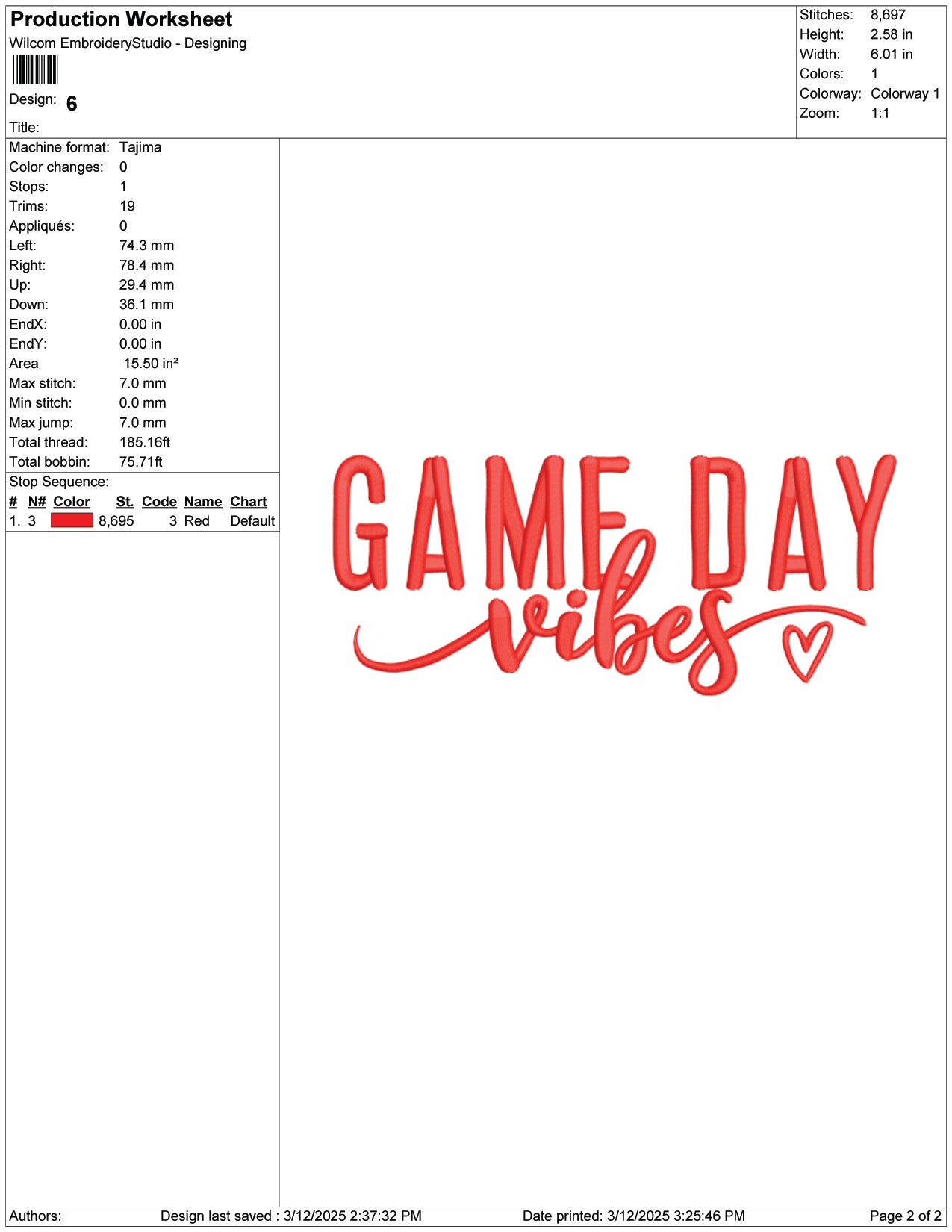 Game Day Vibes Embroidery Design Files - 9 Size's