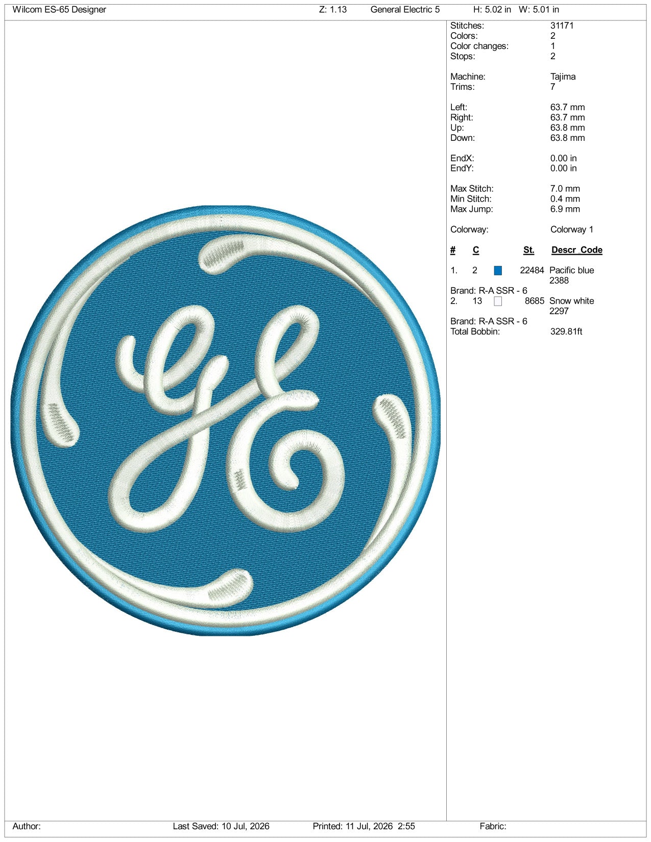 General Electric Logo Embroidery Design Files - 3 Size's