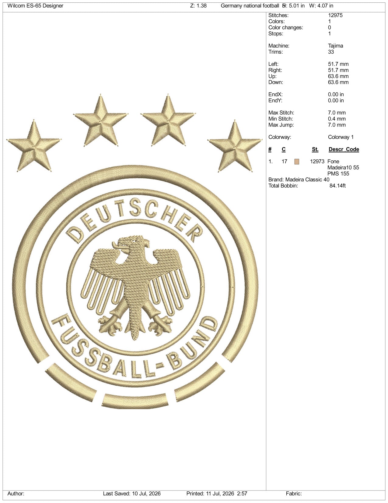 Germany National Football Logo Embroidery Design Files - 3 Size's