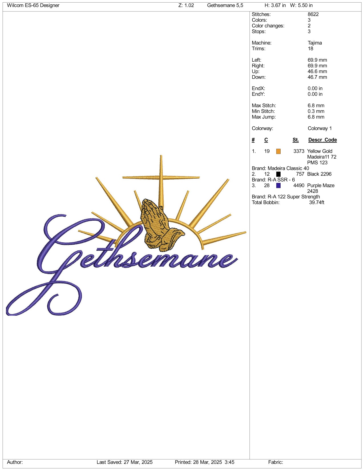 Gethsemane Logo Embroidery Design Files - 3 Size's