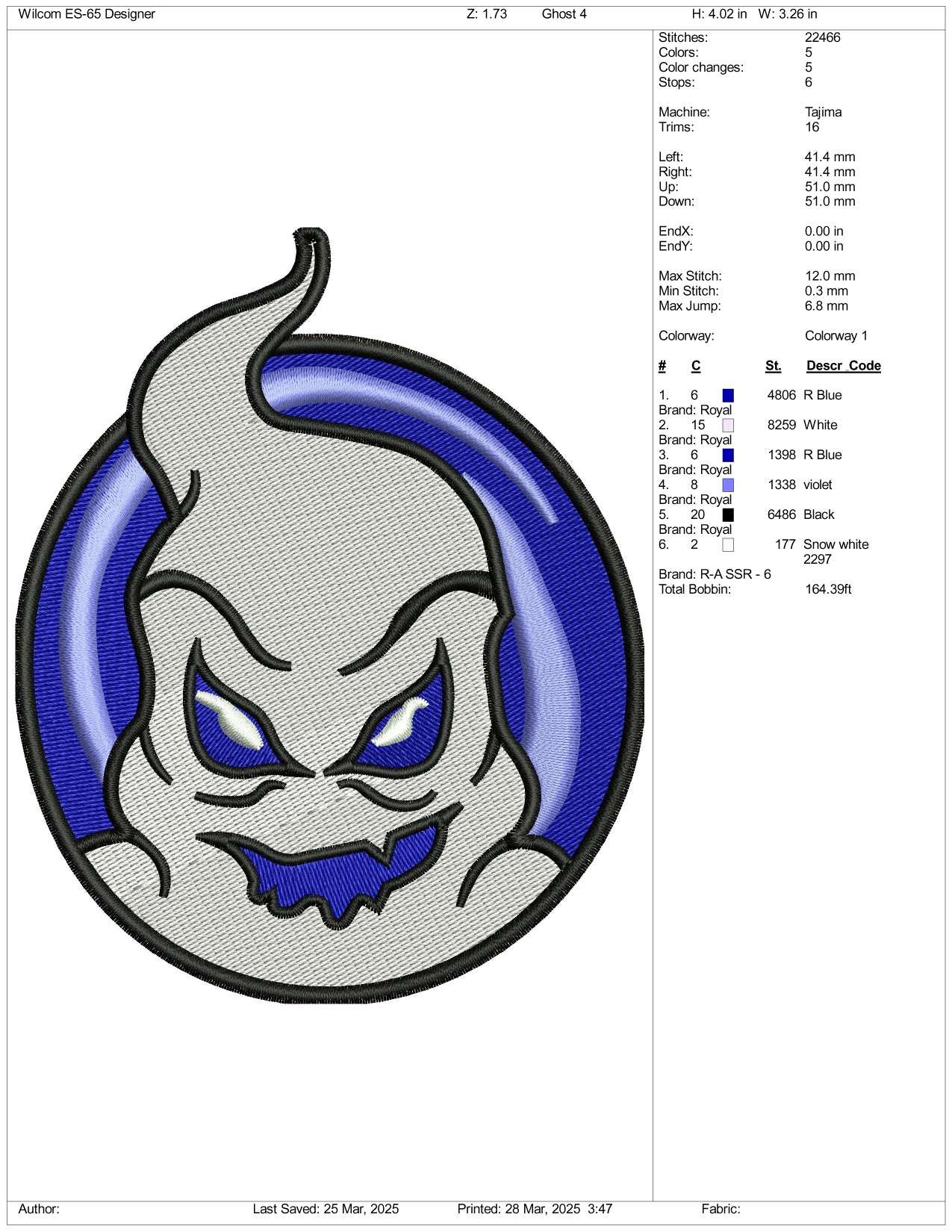Ghost v4 Embroidery Design Files - 3 Size's