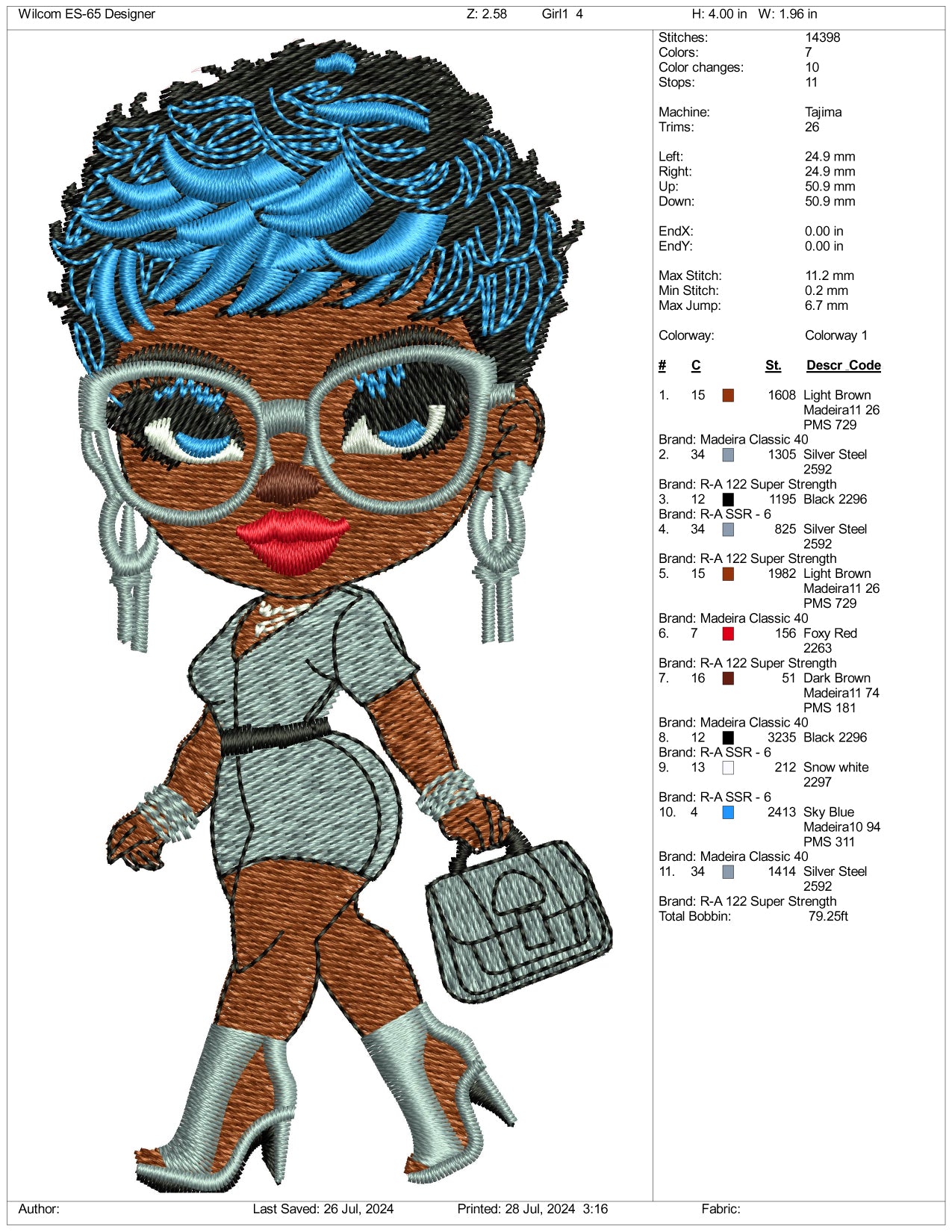 Glamorous Chibi Doll Embroidery Files - 3 Size's