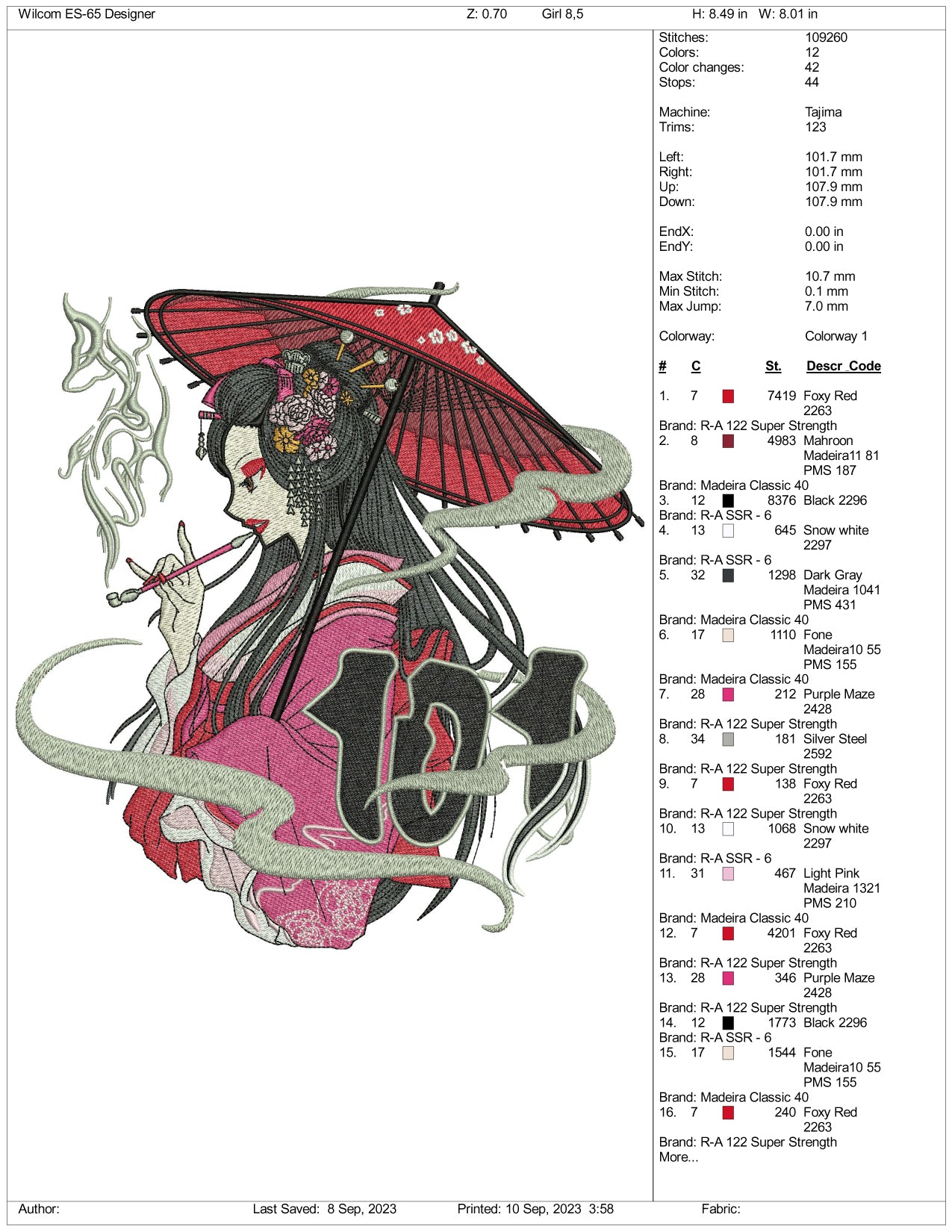 Archivos de diseño de bordado de Noizzy Geisha - 3 tamaños