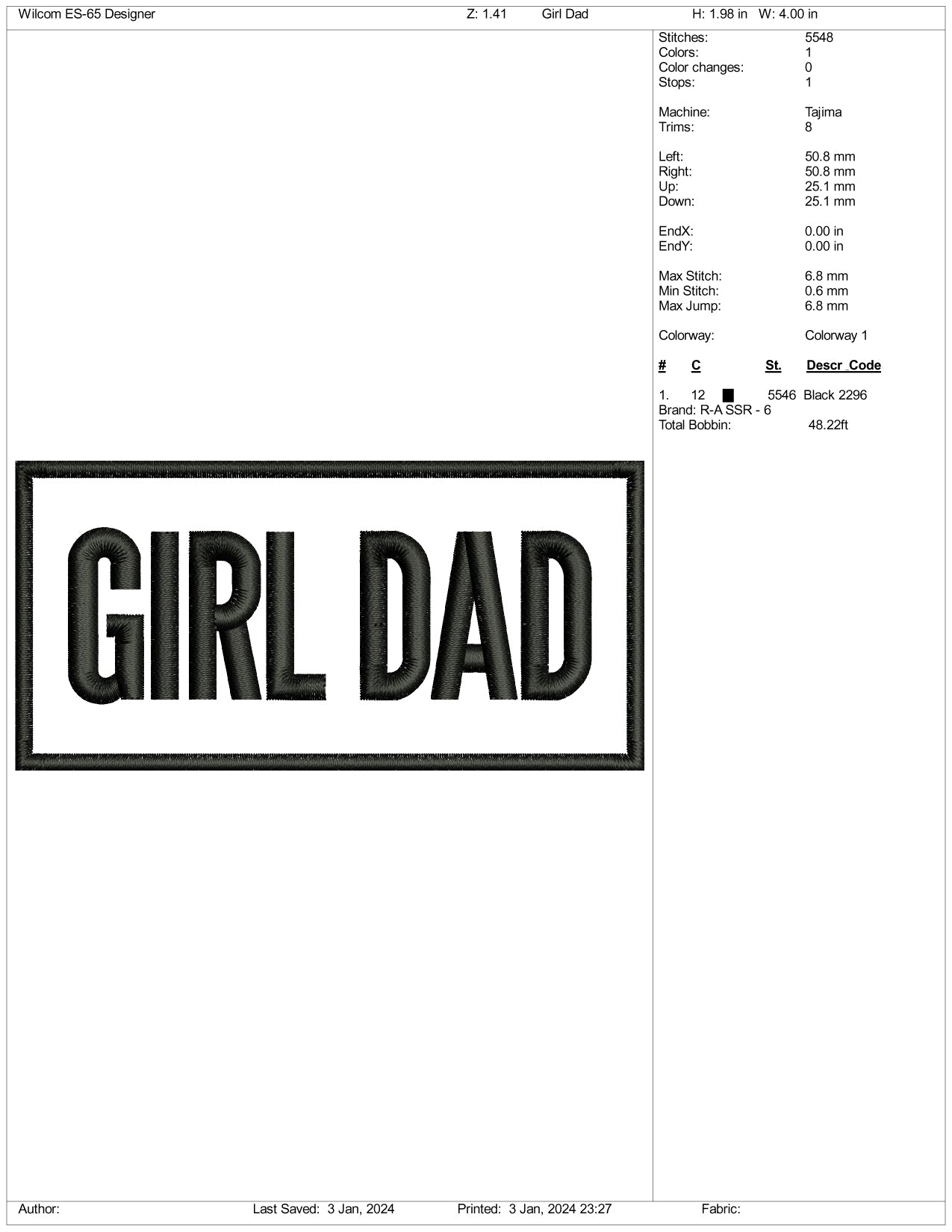 Archivos de diseño de bordado de Papá Niña - 3 tamaños