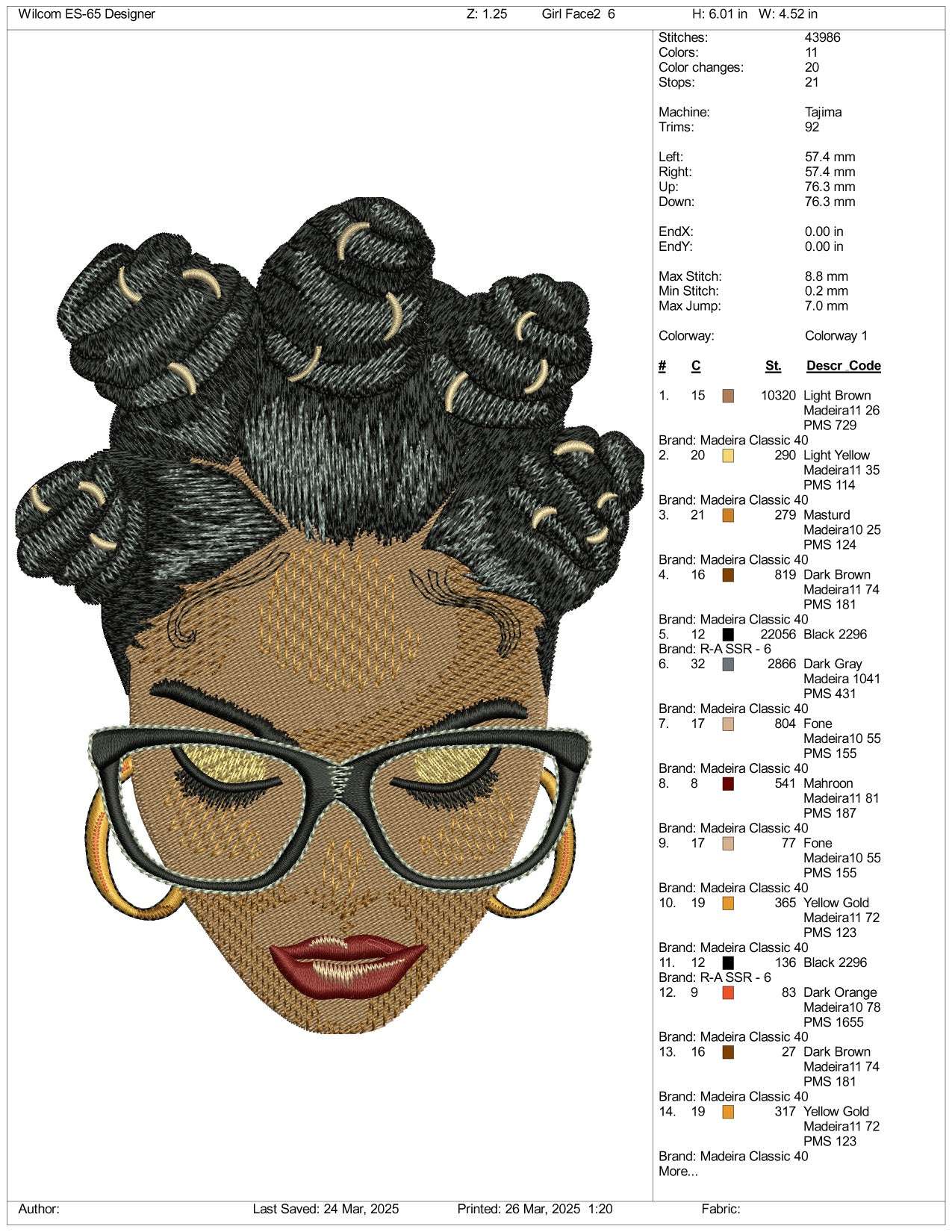 Black Girl Face v2 Embroidery Design Files - 3 Size's
