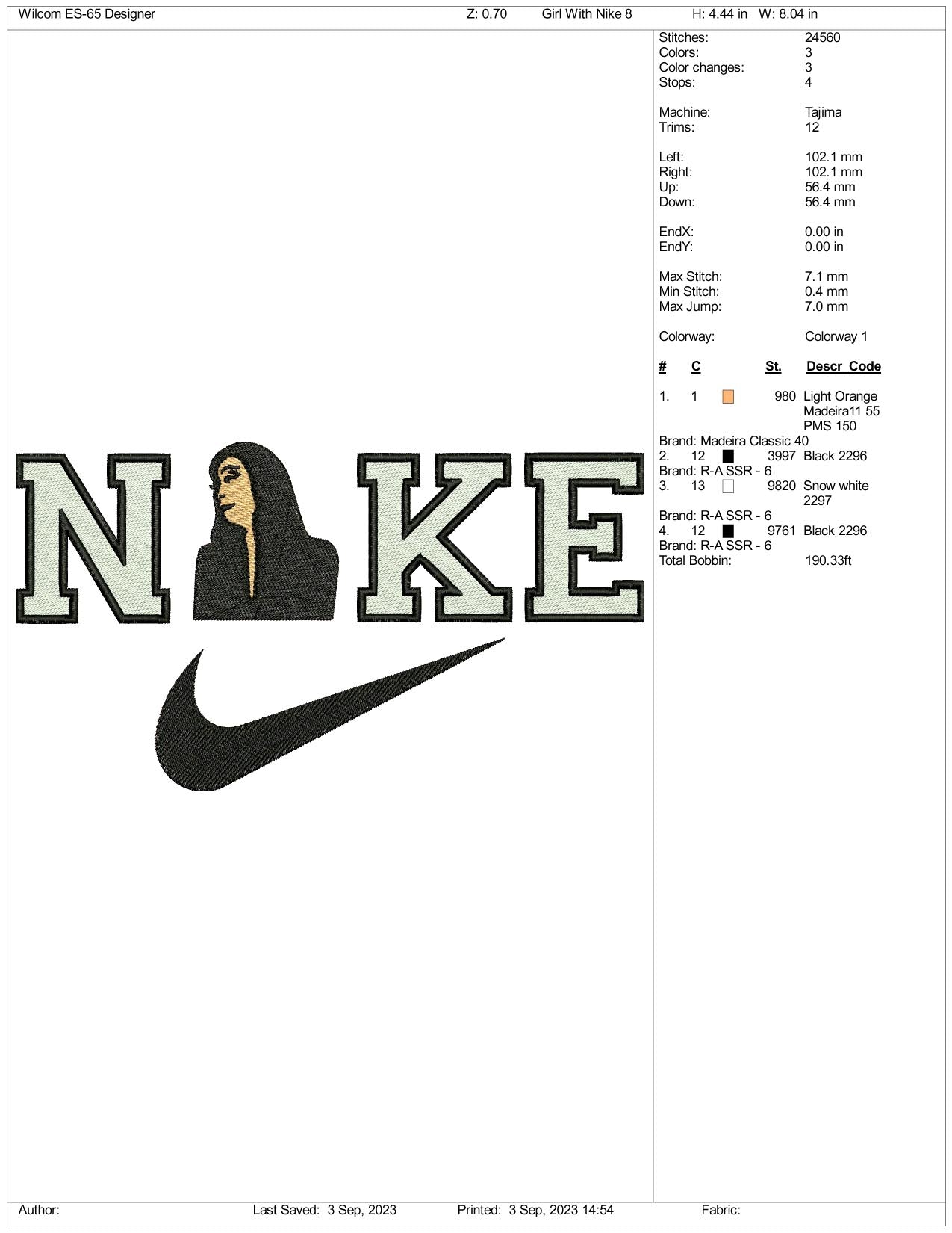 Archivos de diseño de bordado Nike Girl - 3 tamaños