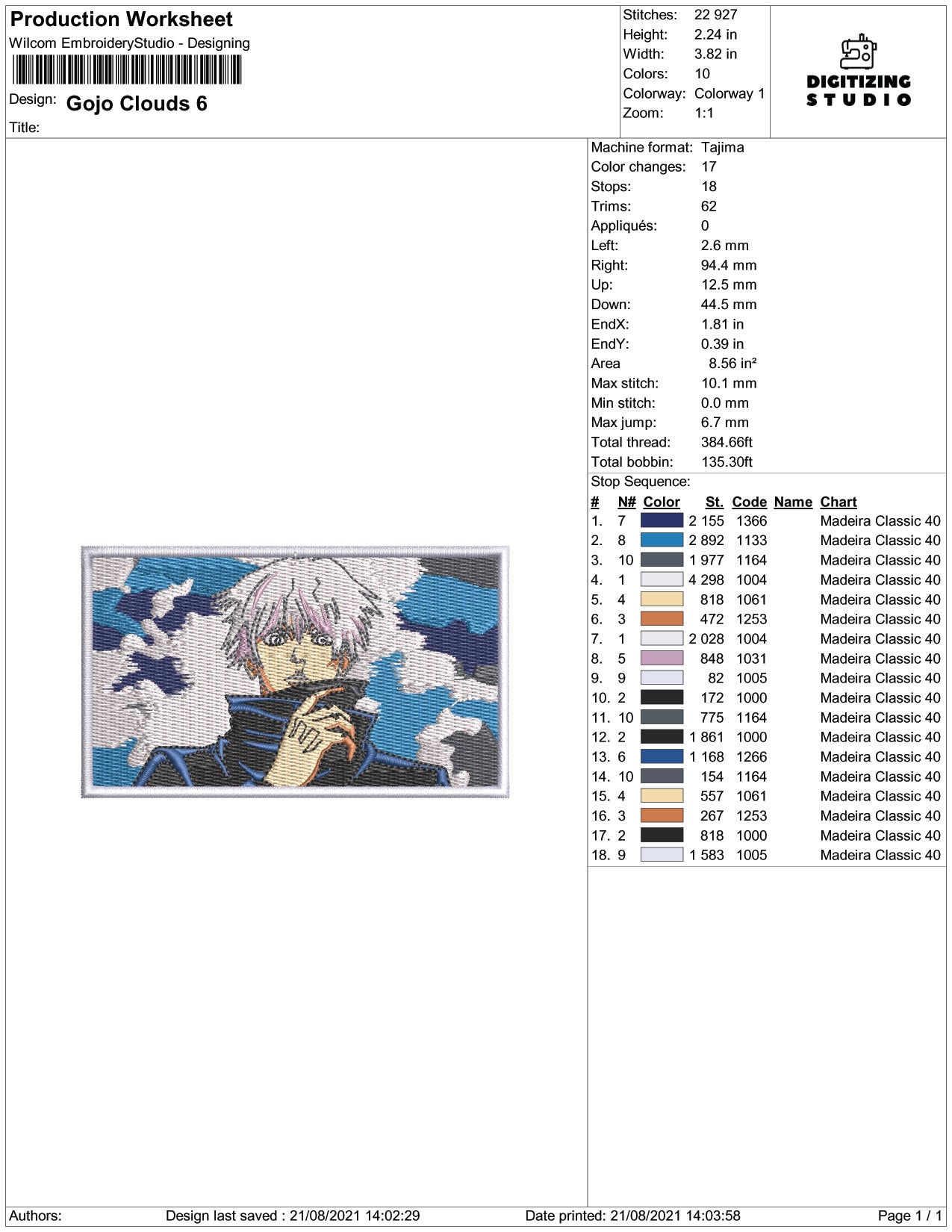 Gojo Clouds Embroidery Design Files - 4 Size's
