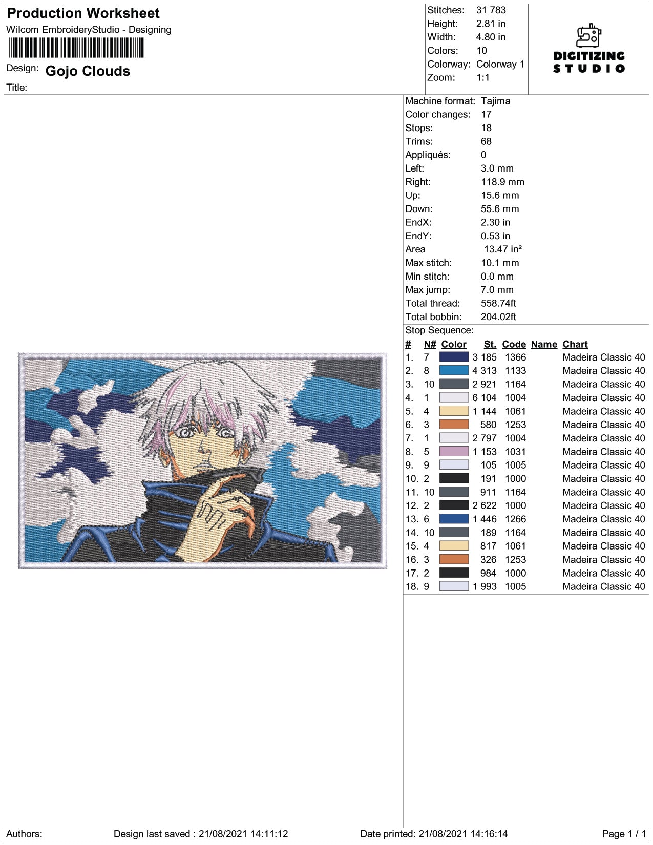 Gojo Clouds Embroidery Design Files - 4 Size's