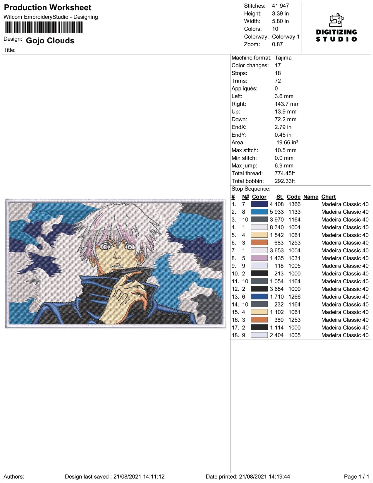 Gojo Clouds Embroidery Design Files - 4 Size's