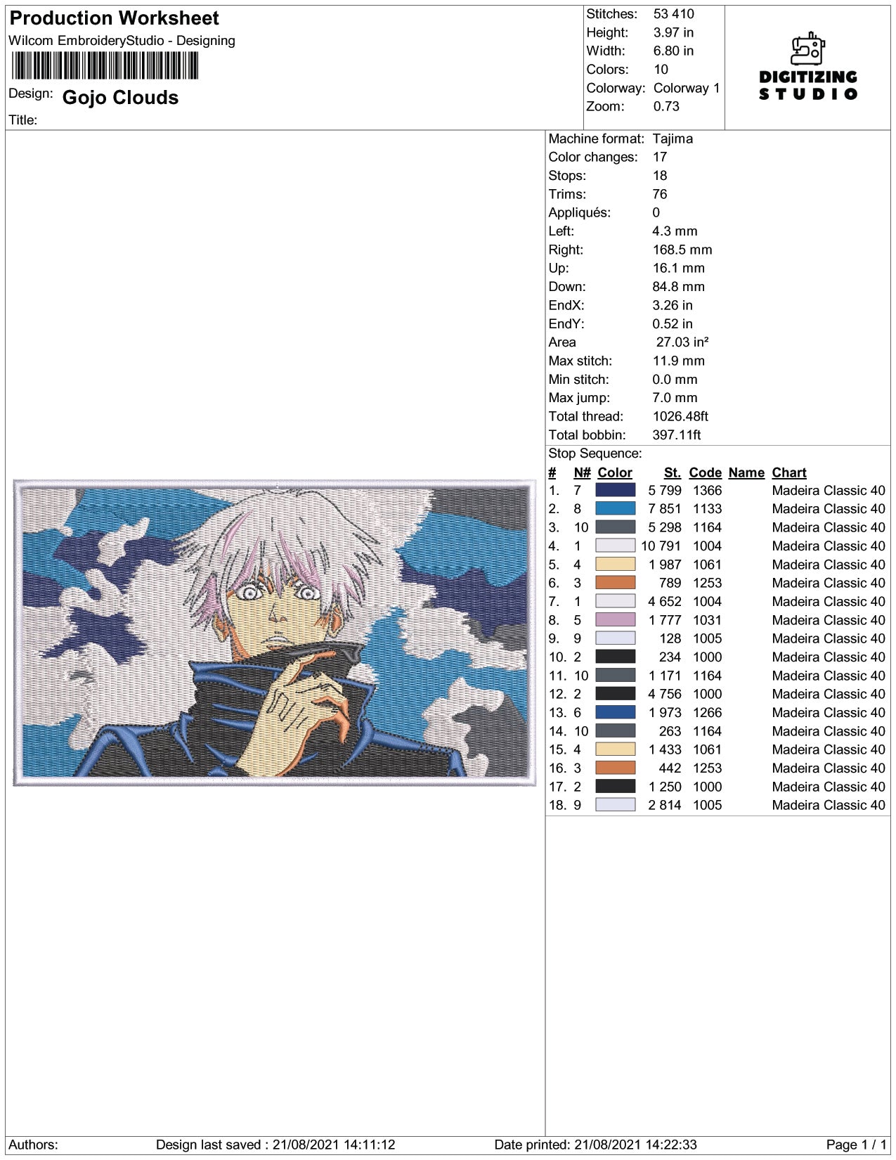 Gojo Clouds Embroidery Design Files - 4 Size's