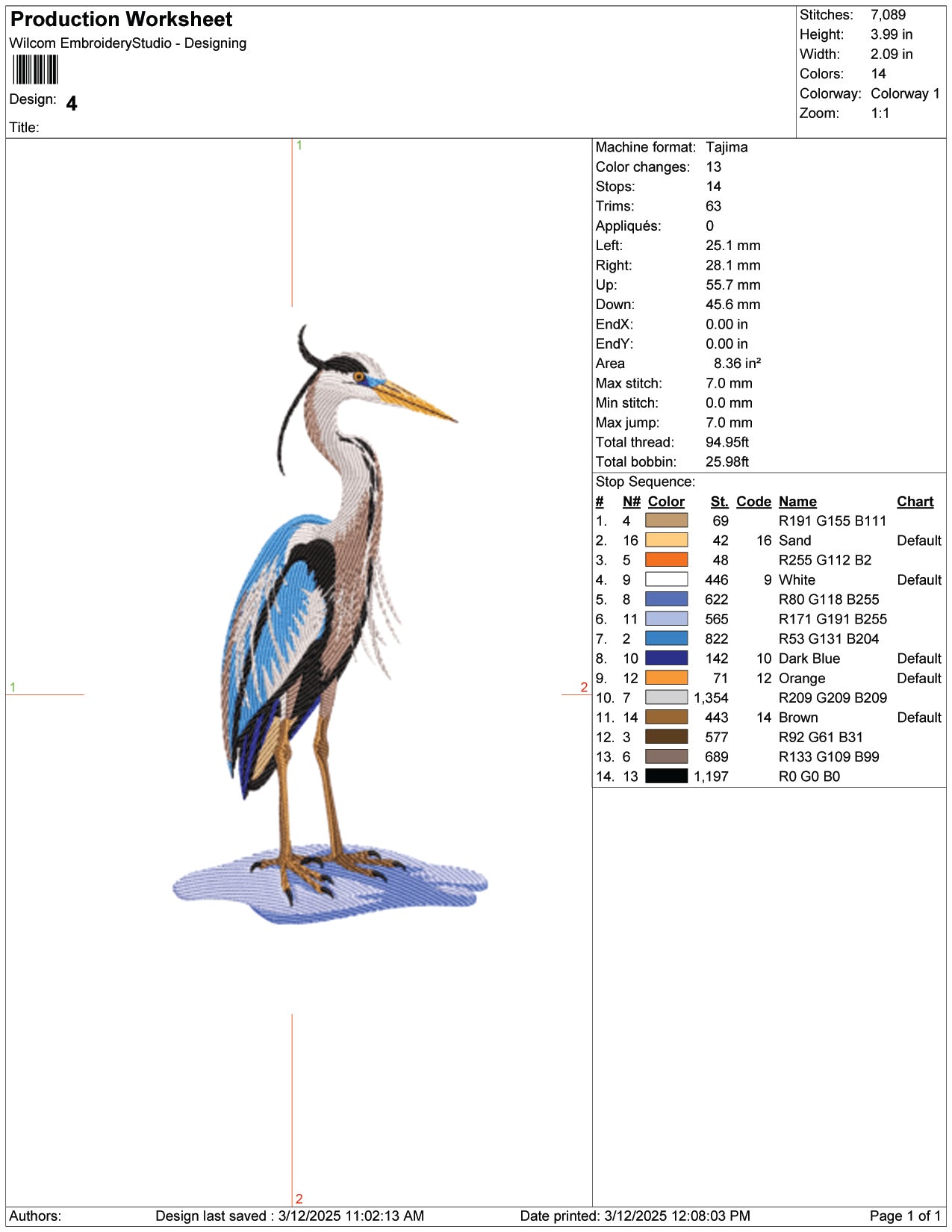 Great Blue Heron Embroidery Design Files - 9 Size's