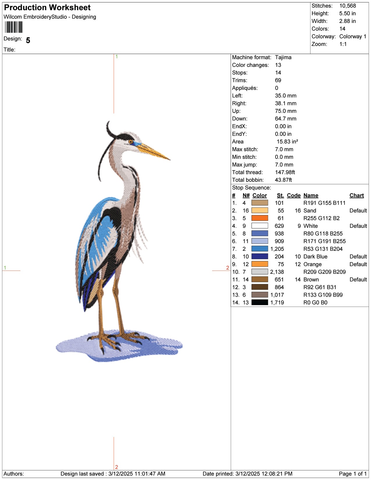 Great Blue Heron Embroidery Design Files - 9 Size's