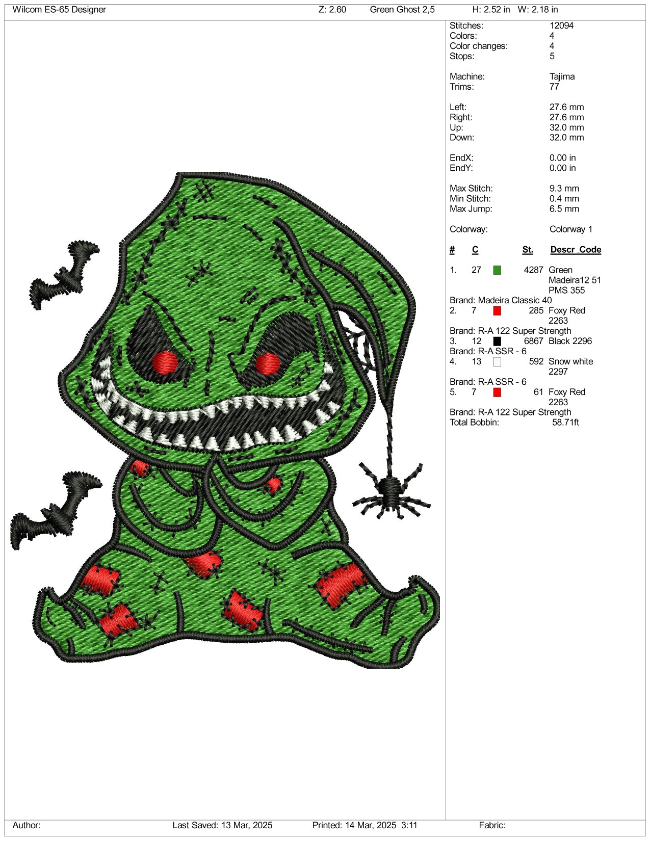 Oogie Boogie Man Embroidery Files - 3 Size's