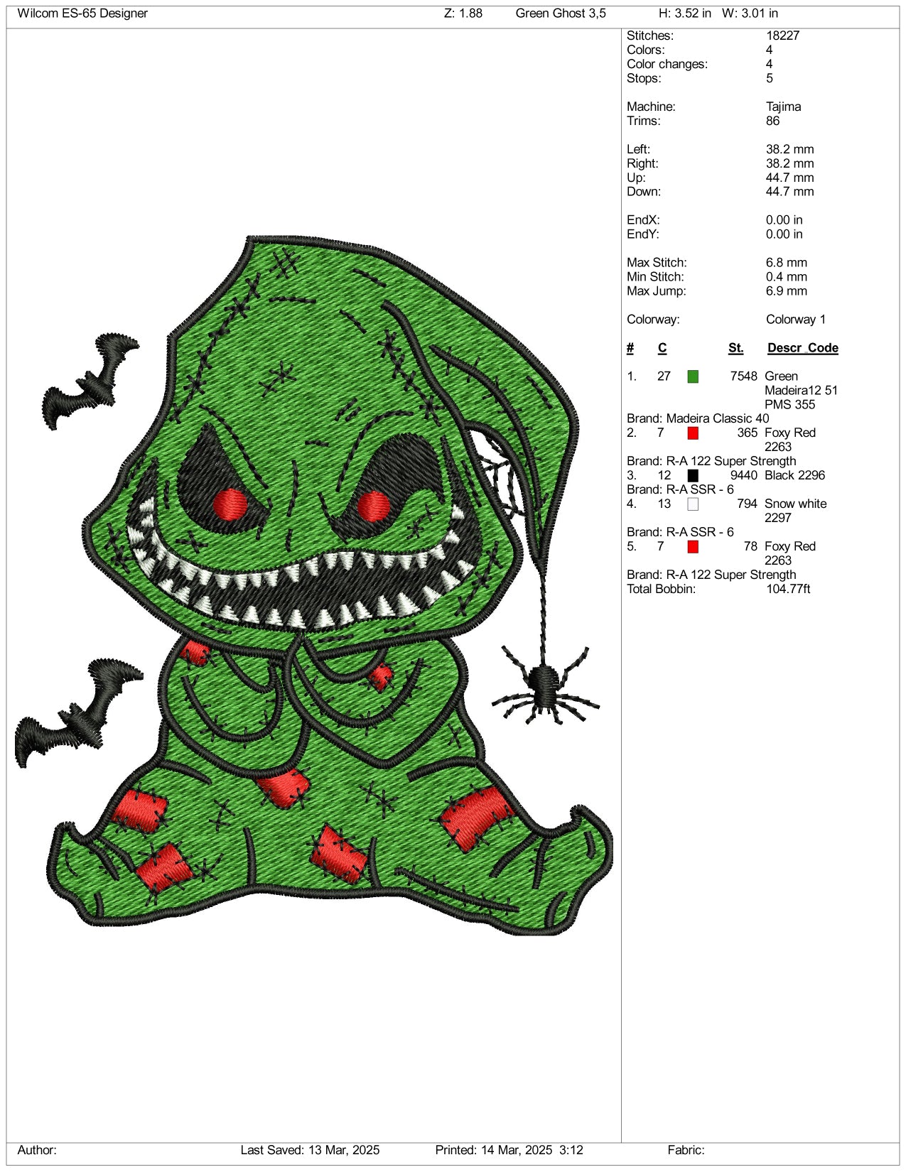 Oogie Boogie Man Embroidery Files - 3 Size's