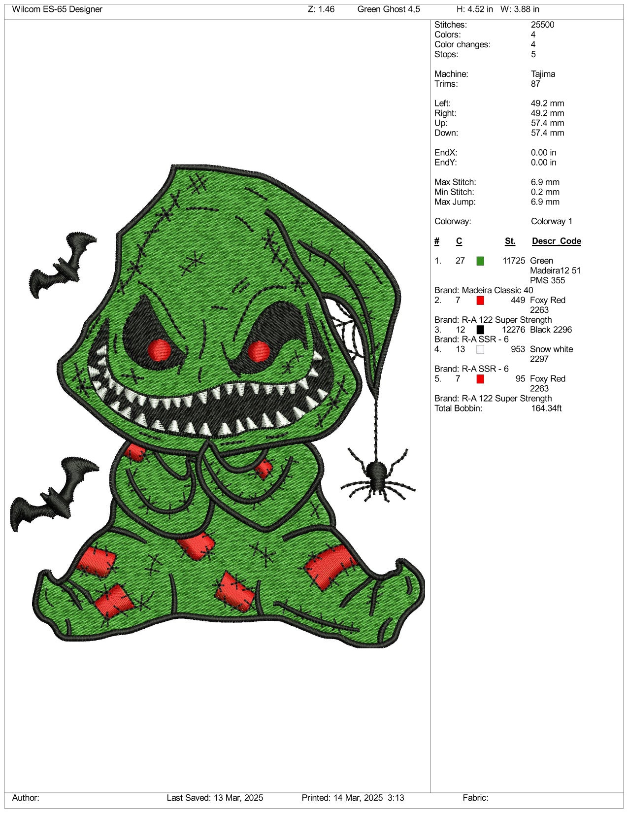 Oogie Boogie Man Embroidery Files - 3 Size's