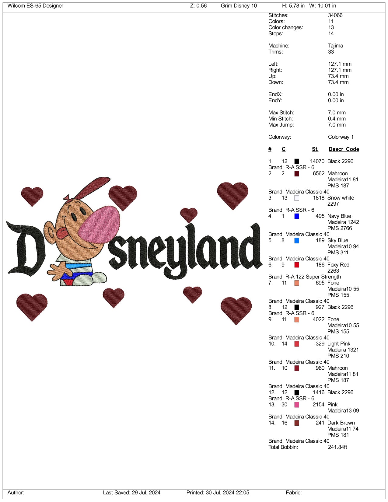 Billy Disneyland Embroidery Design Files - 3 Size's