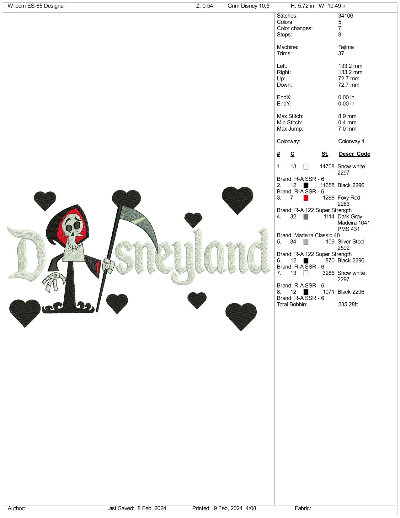 Grim Reaper Disneyland Embroidery Design Files - 3 Size's