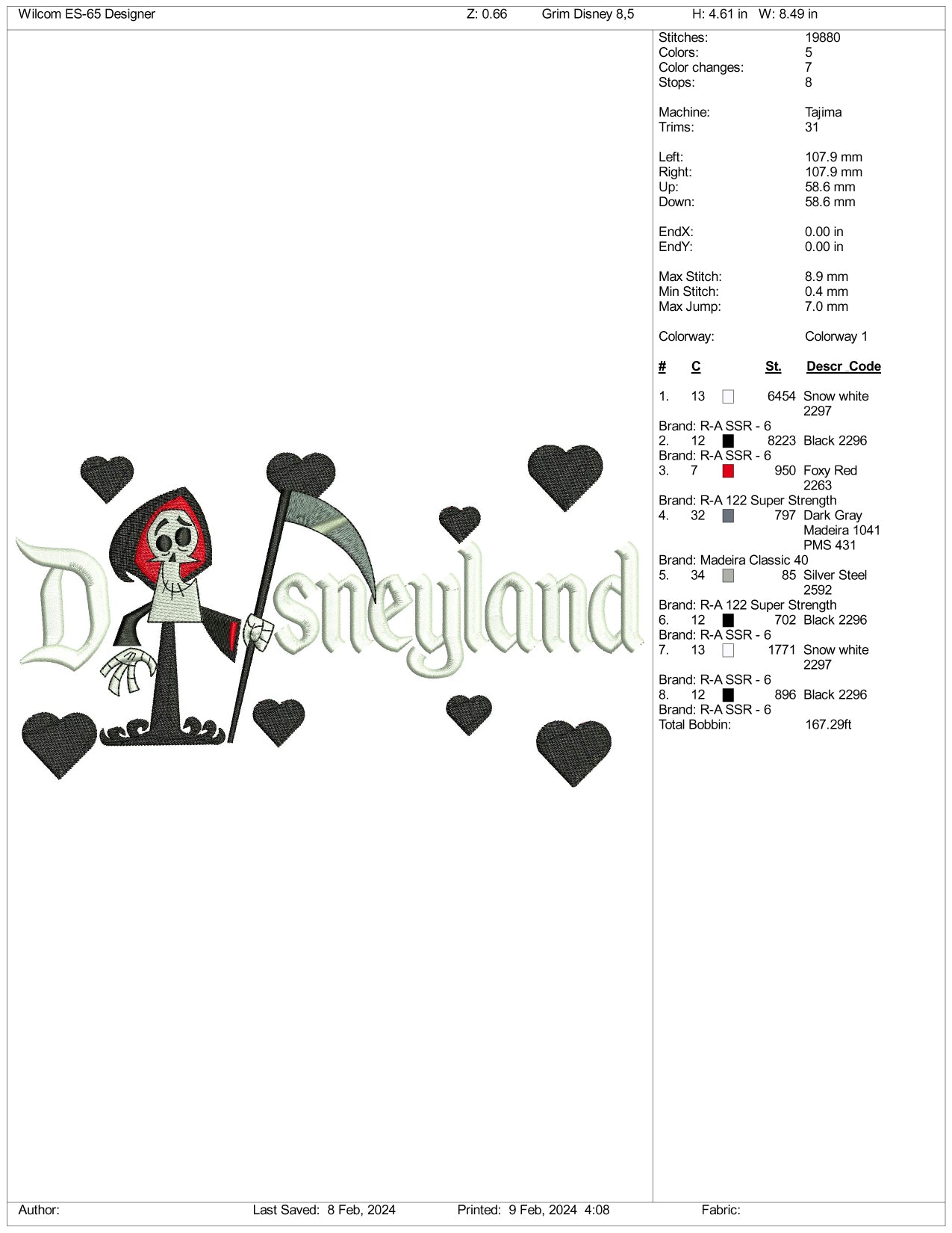 Grim Reaper Disneyland Embroidery Design Files - 3 Size's