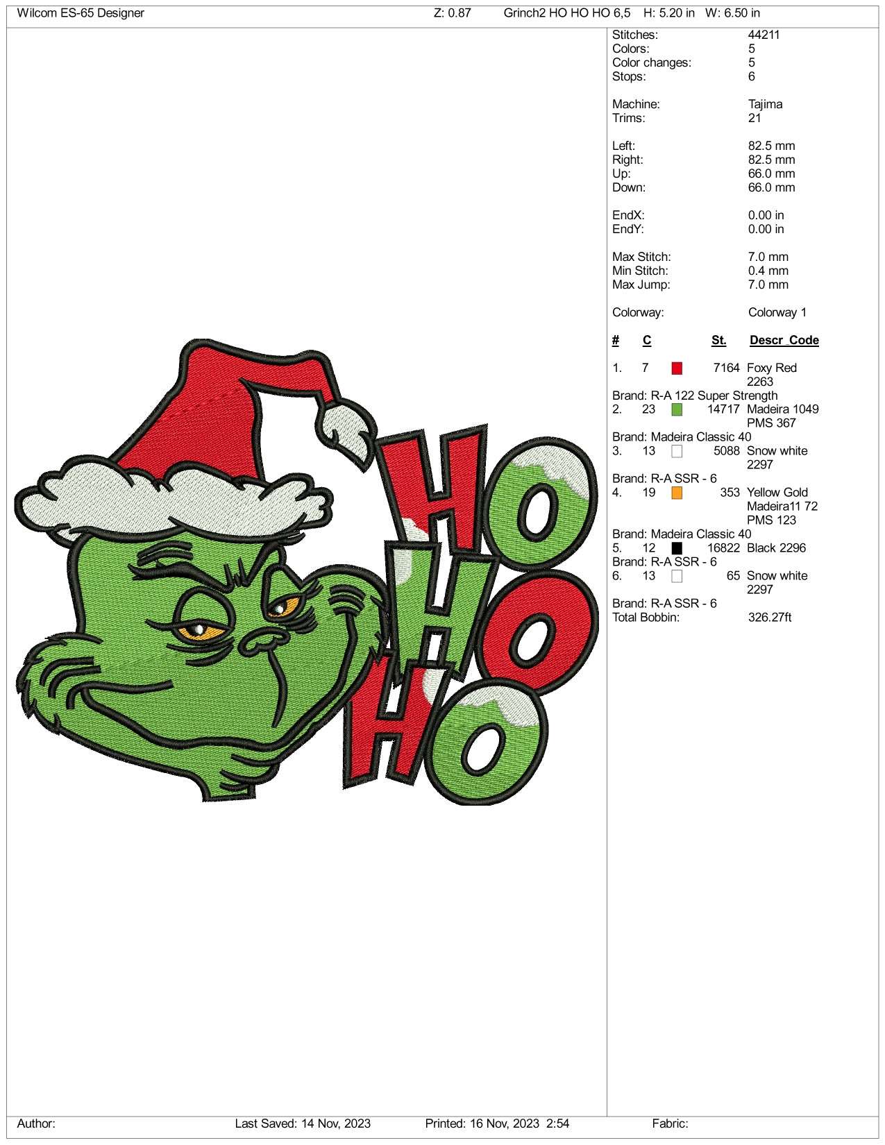 Grinch Ho Ho Ho v2 Embroidery Design Files - 3 Size's