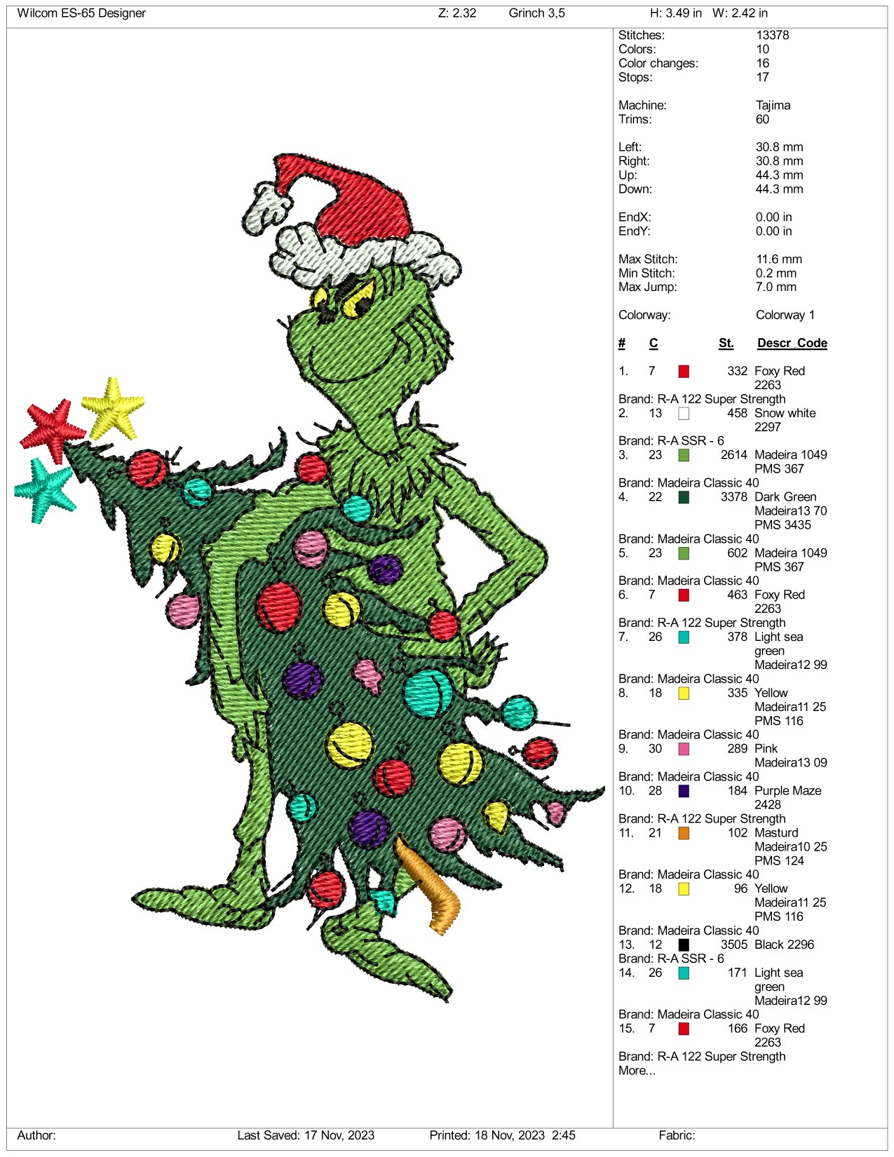 Santa Grinch v5 Embroidery Design Files - 3 Size's
