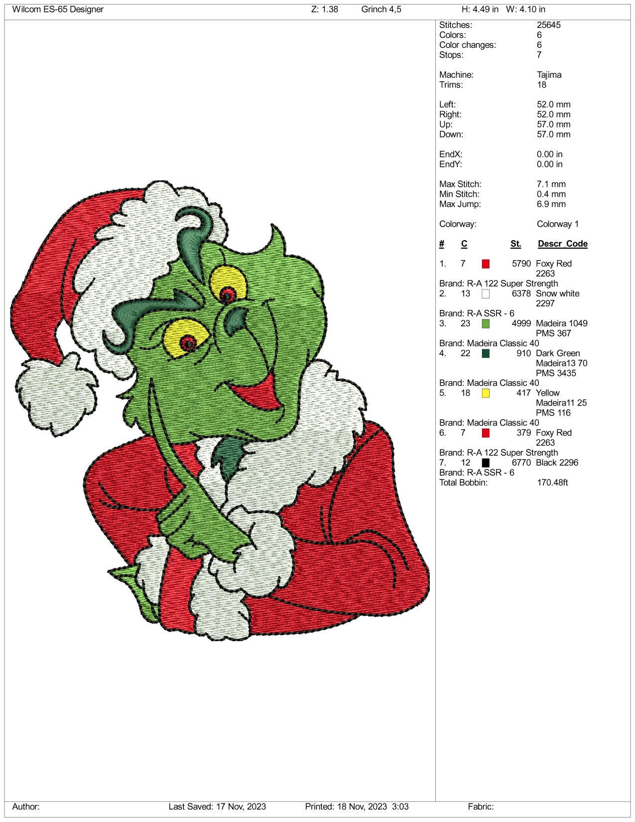 Santa Grinch v6 Embroidery Design Files - 3 Size's