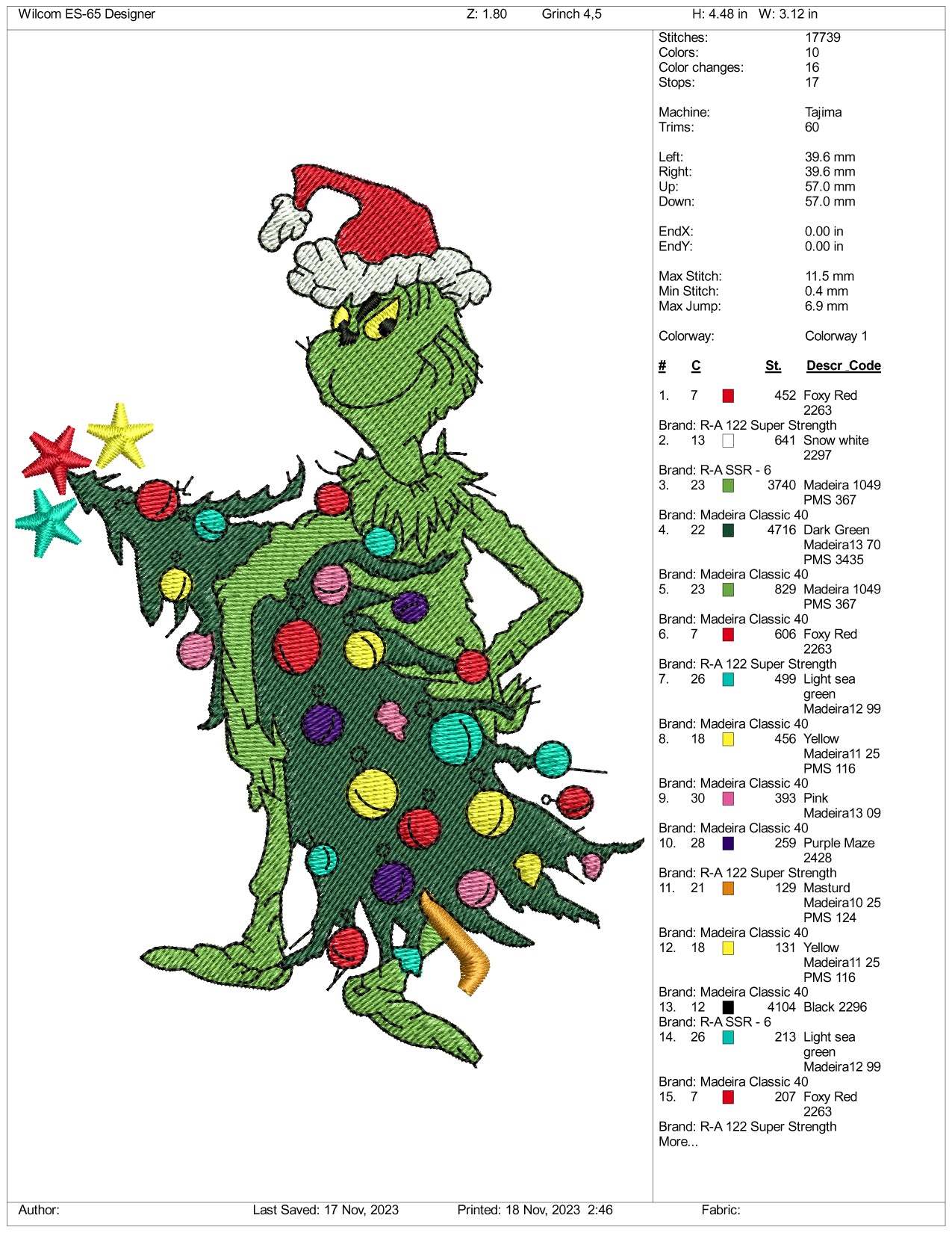 Santa Grinch v5 Embroidery Design Files - 3 Size's