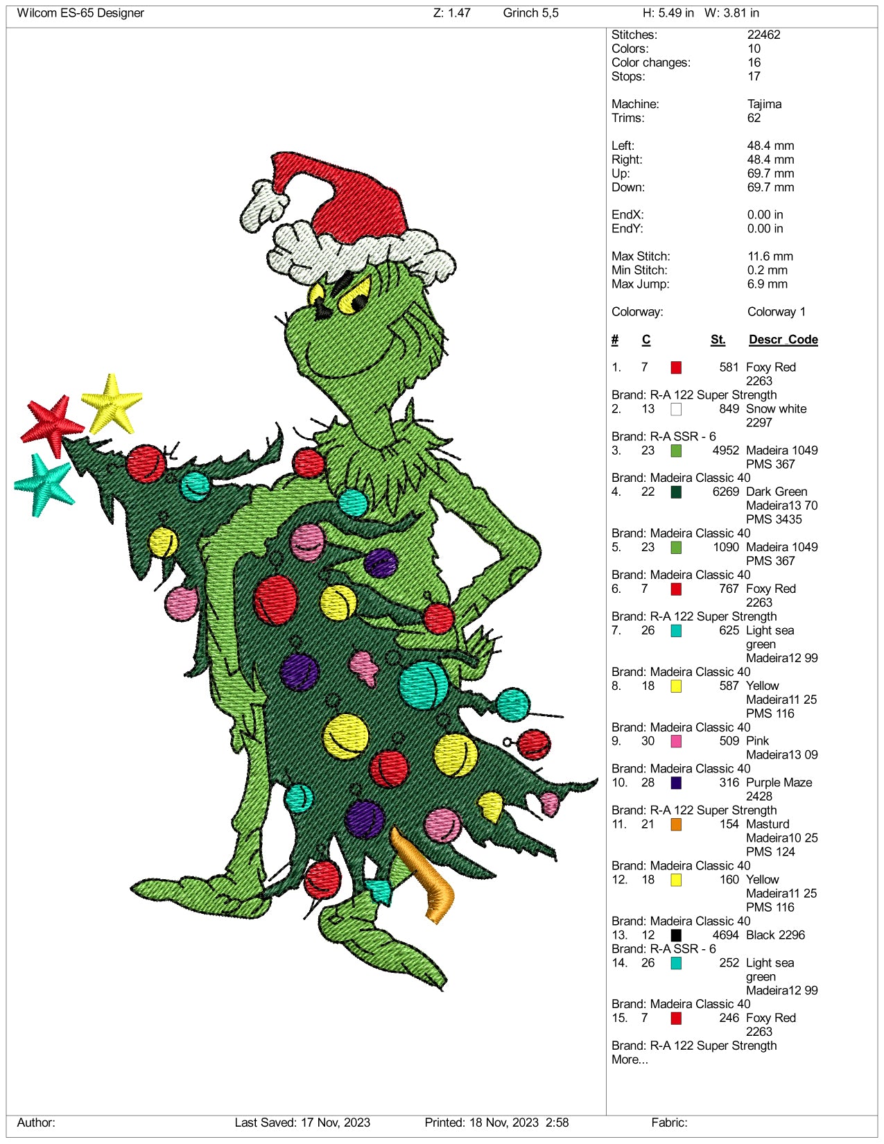 Santa Grinch v5 Embroidery Design Files - 3 Size's